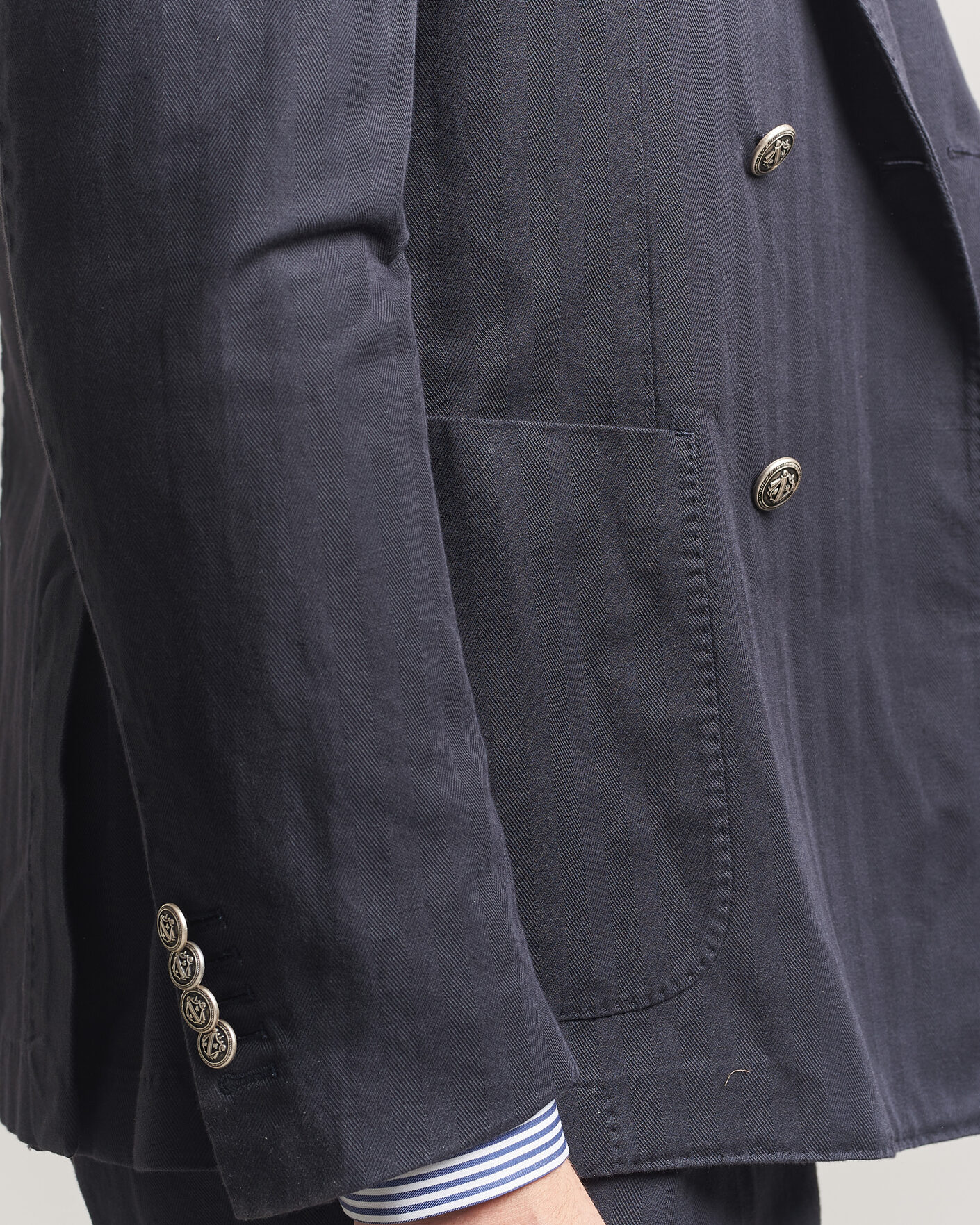 Men | Blazers | Morris | Cotton Herringbone Double Breasted Blazer Blue