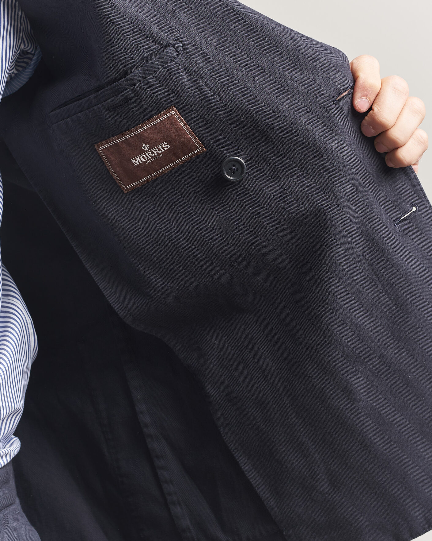 Men | Blazers | Morris | Cotton Herringbone Double Breasted Blazer Blue