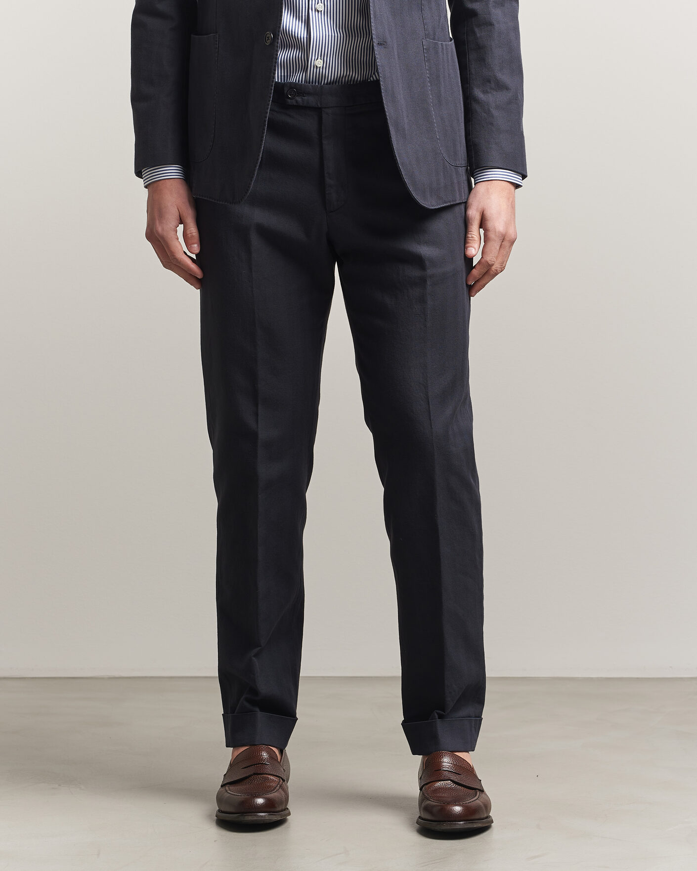 Morris Jack Herringbone Cotton Trousers Blue at CareOfCarl.com