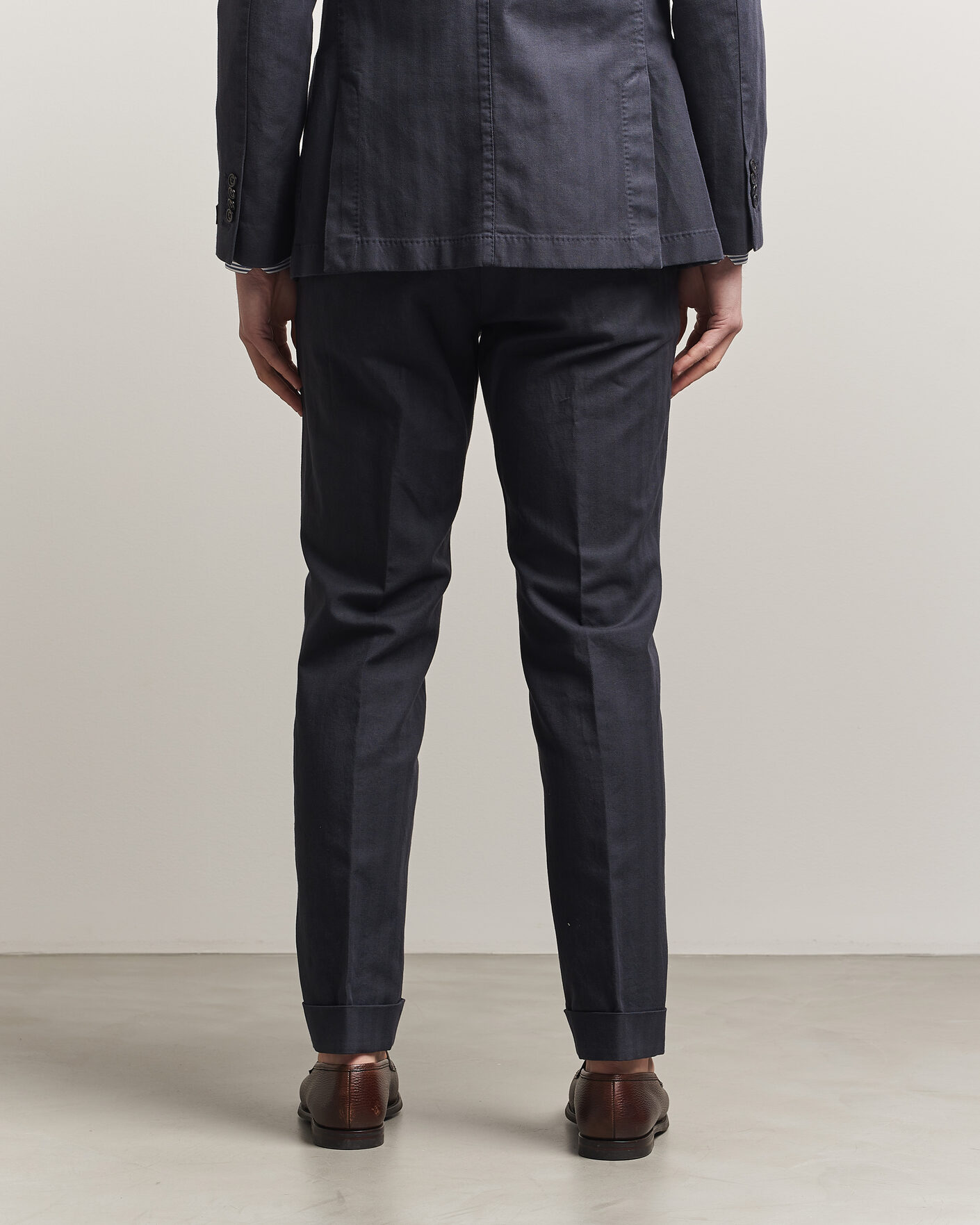Men | Trousers | Morris | Jack Herringbone Cotton Trousers Blue