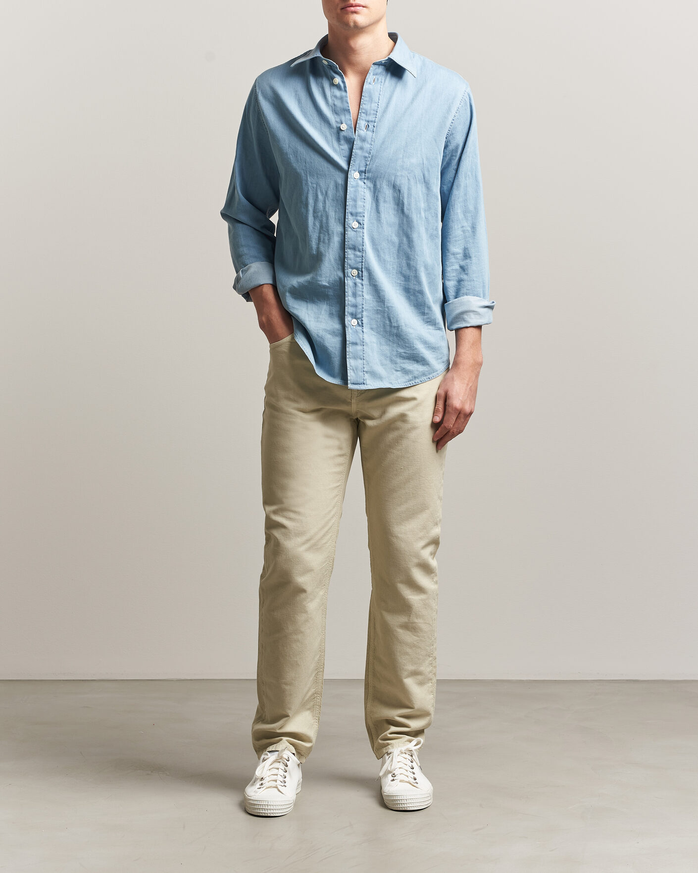 Men | Trousers | Morris | James Washed Linen 5-Pocket Pants Khaki