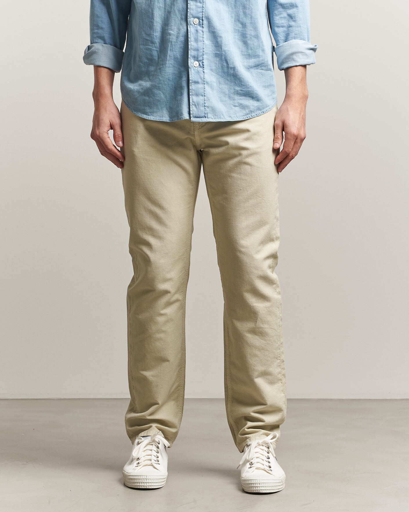 Men | Trousers | Morris | James Washed Linen 5-Pocket Pants Khaki