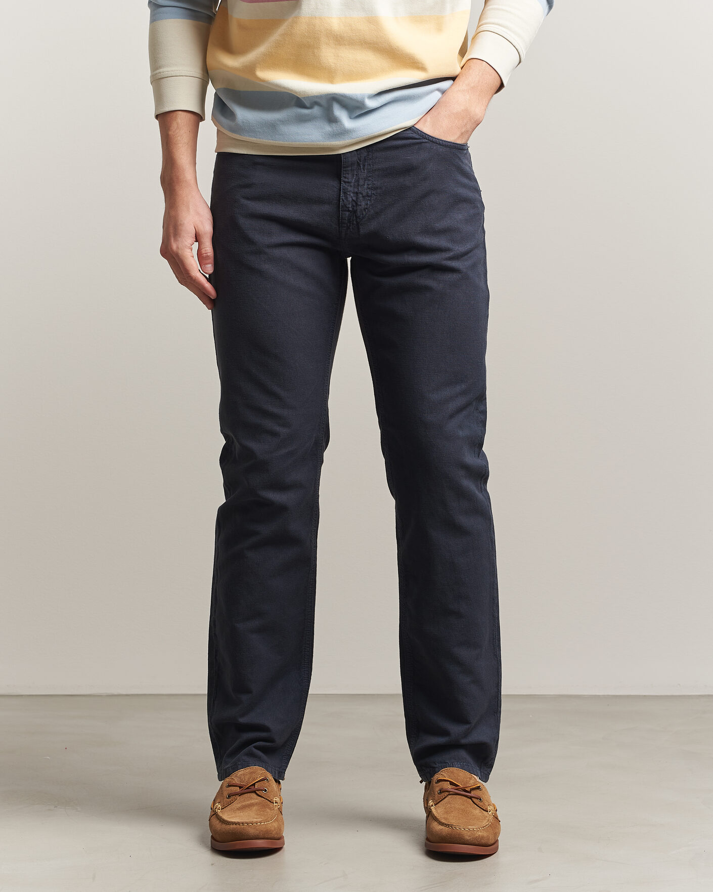 Men | Trousers | Morris | James Washed Linen 5-Pocket Pants Dark Blue