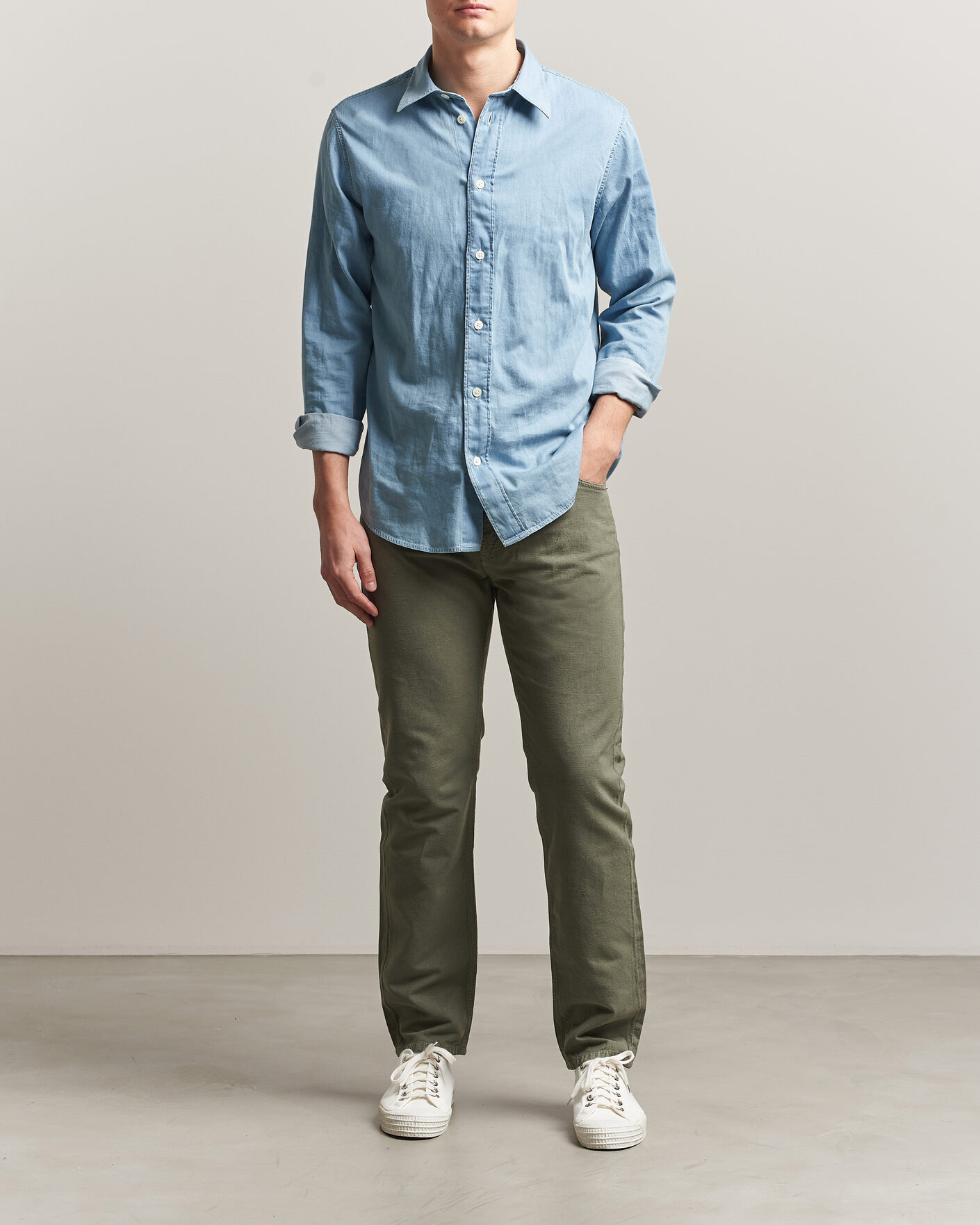 Men | Trousers | Morris | James Washed Linen 5-Pocket Pants Olive