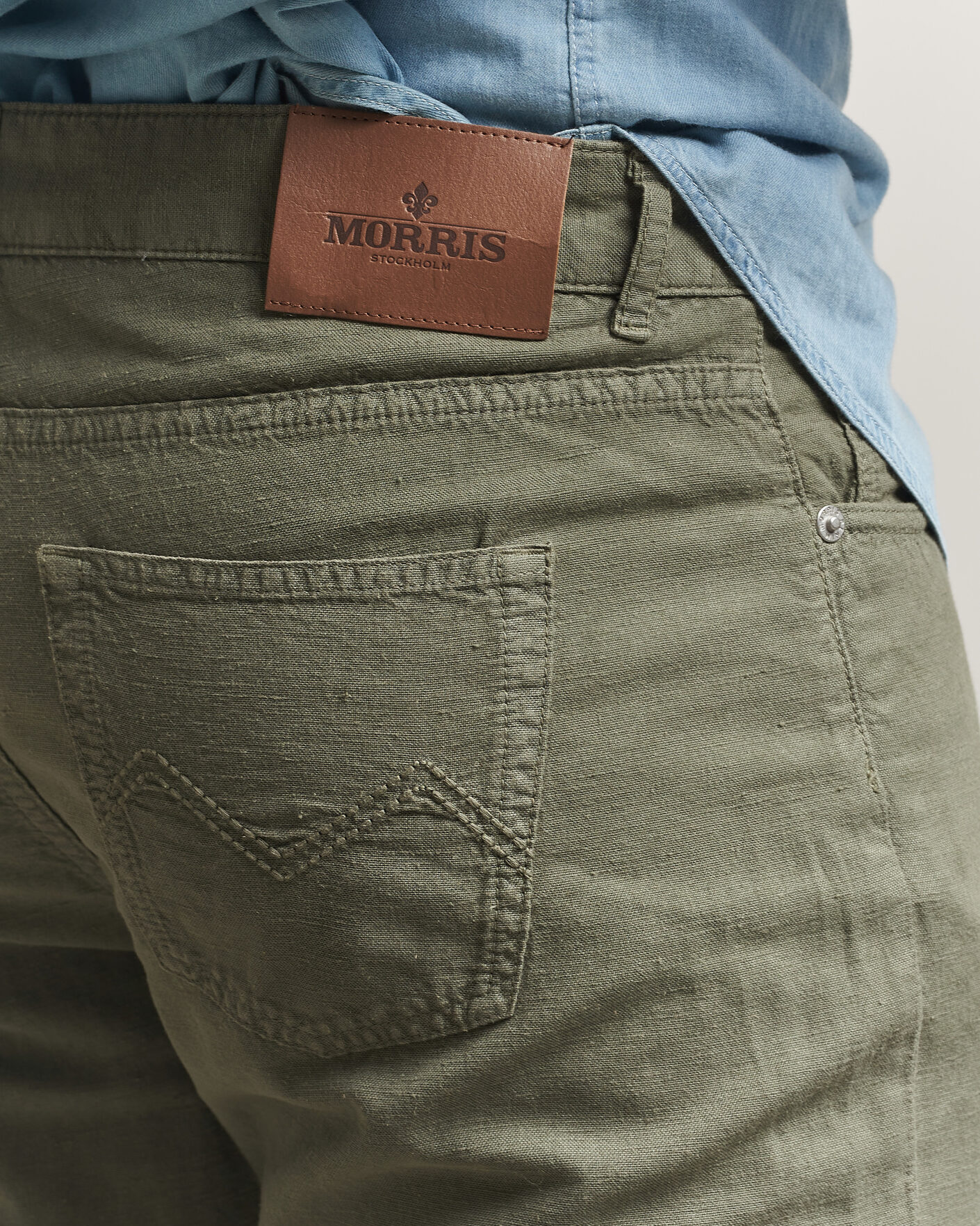 Men | Trousers | Morris | James Washed Linen 5-Pocket Pants Olive