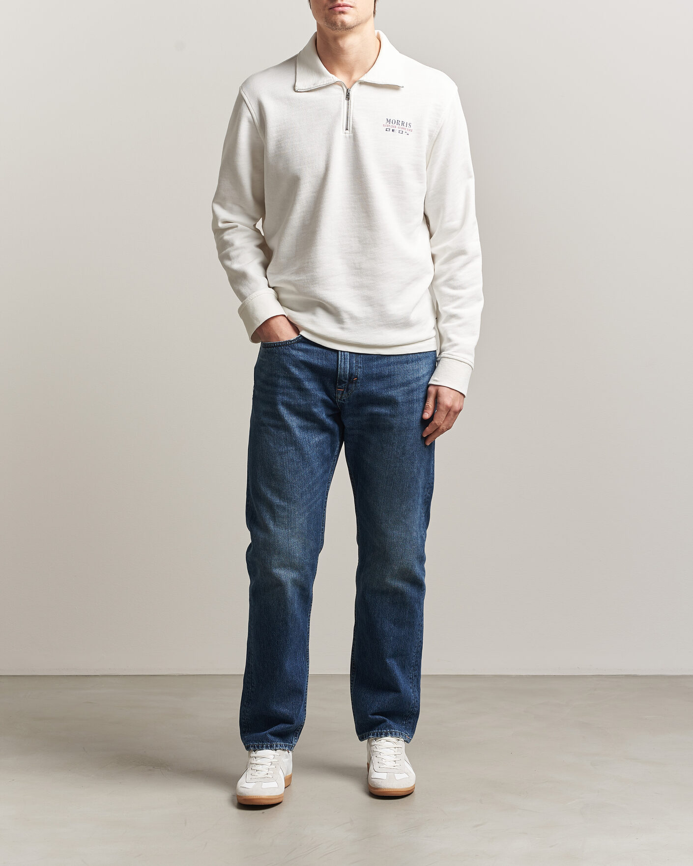 Men | Sweaters & Knitwear | Morris | Northcott Slub Half-Zip White
