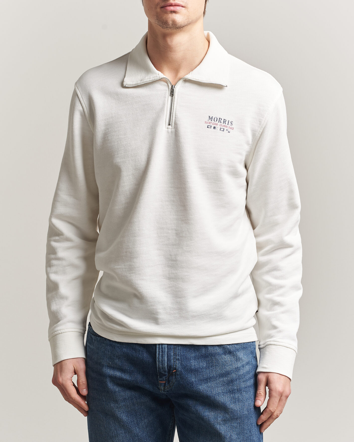 Men | Sweaters & Knitwear | Morris | Northcott Slub Half-Zip White