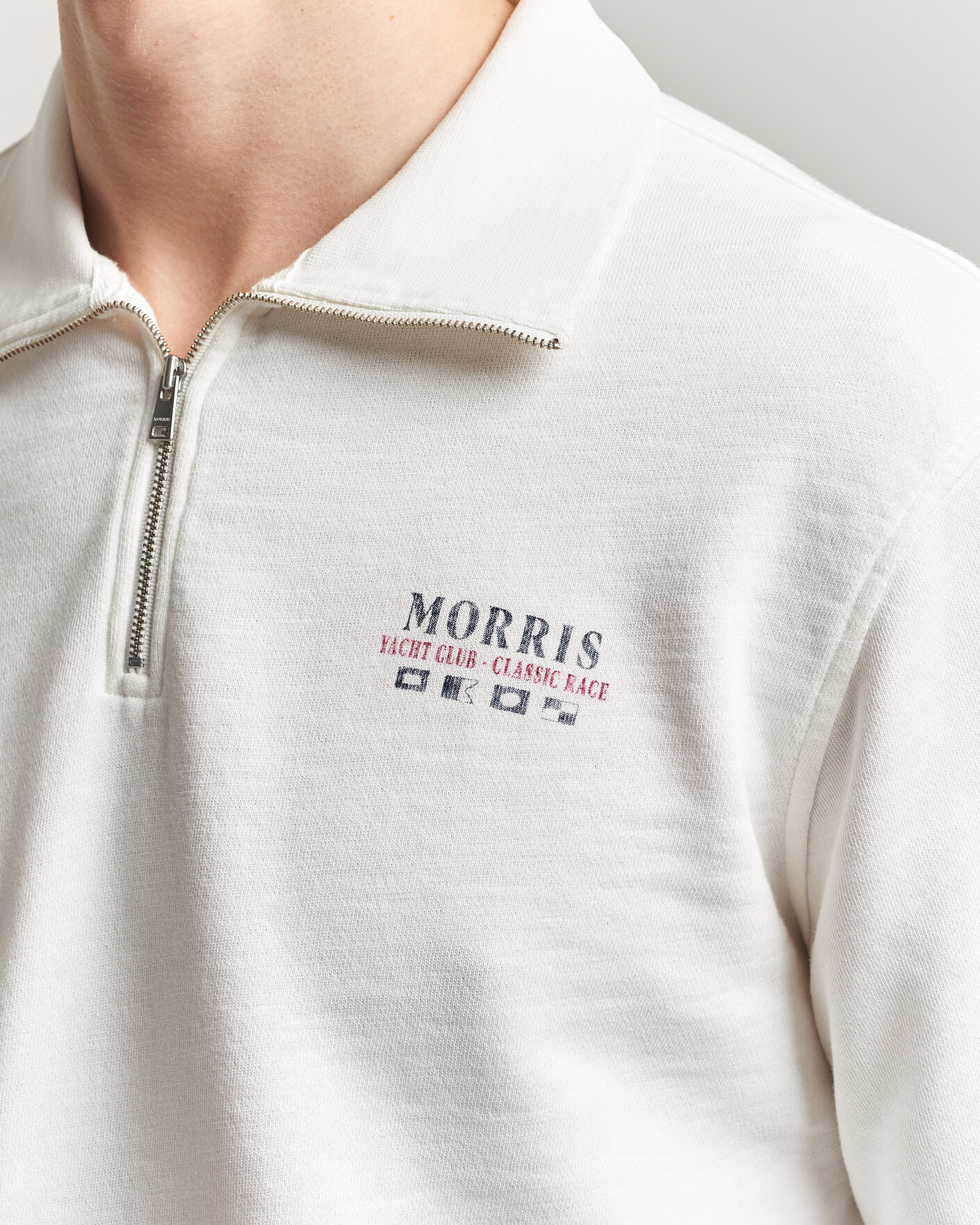 Men | Sweaters & Knitwear | Morris | Northcott Slub Half-Zip White