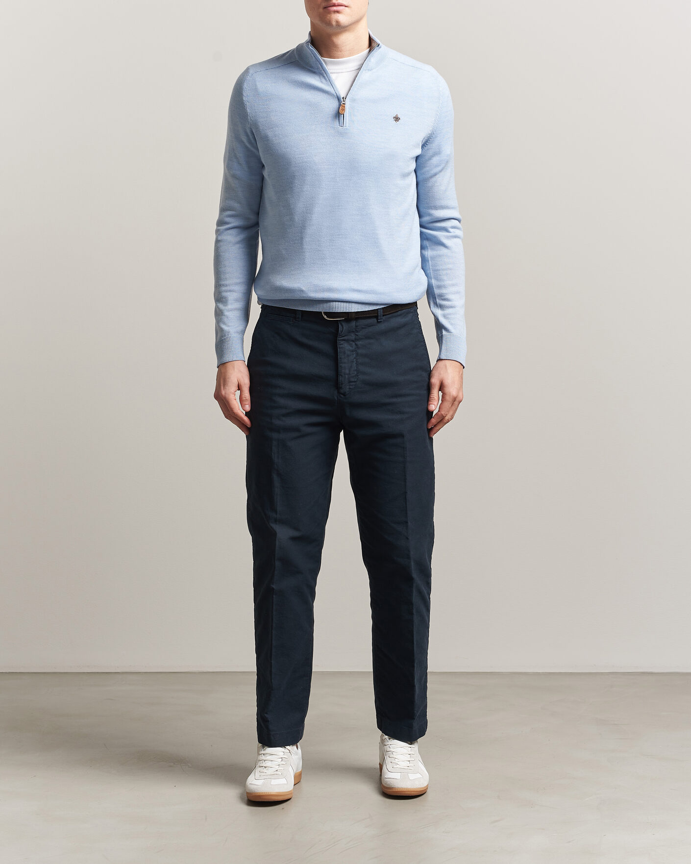 Men | Sweaters & Knitwear | Morris | John Merino Half-Zip Light Blue
