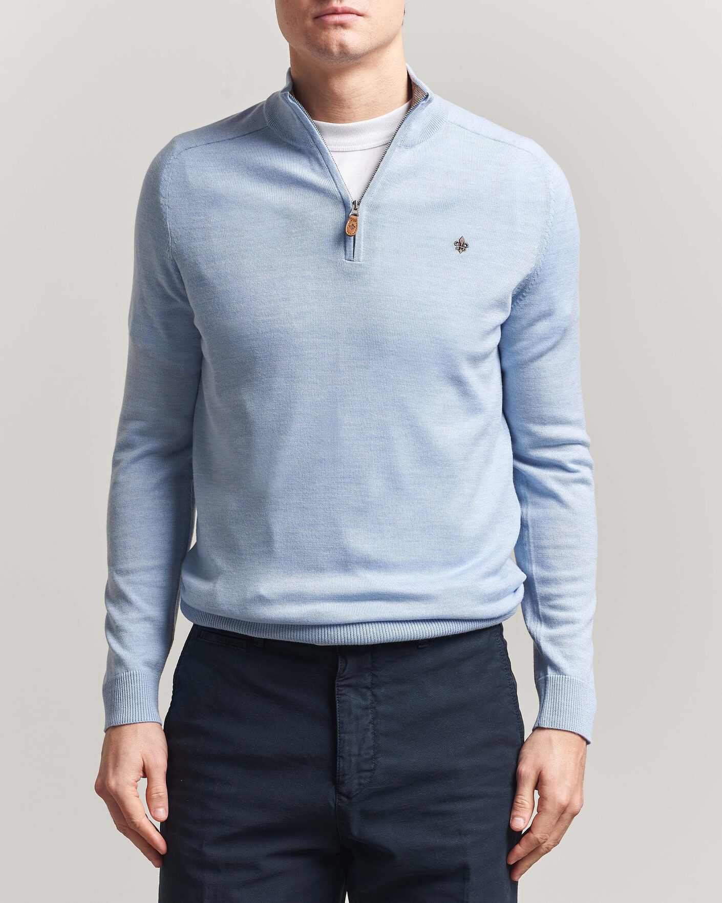 Men | Sweaters & Knitwear | Morris | John Merino Half-Zip Light Blue