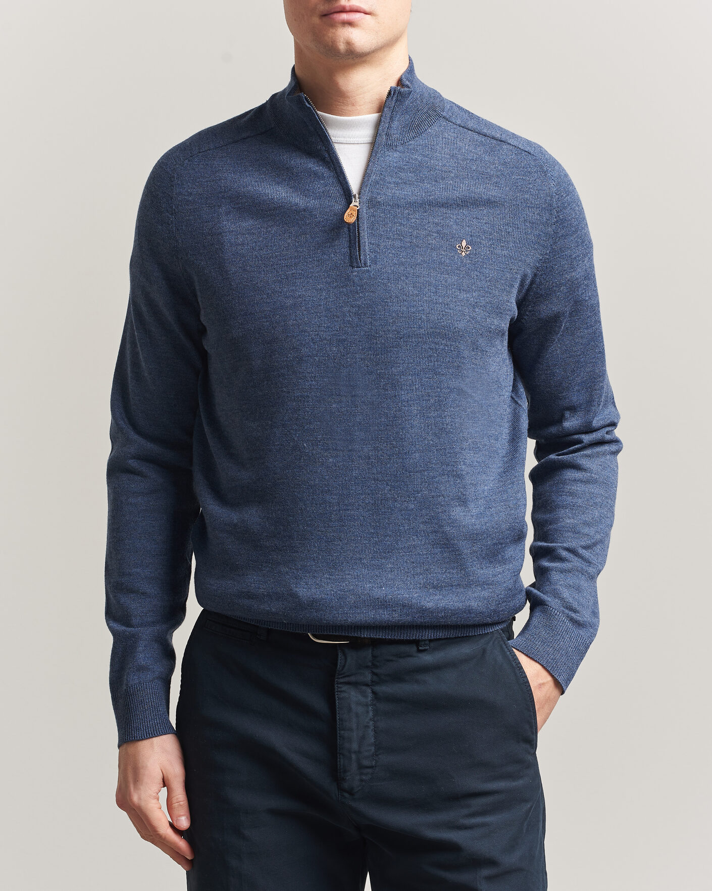 Men | Sweaters & Knitwear | Morris | John Merino Half-Zip Blue