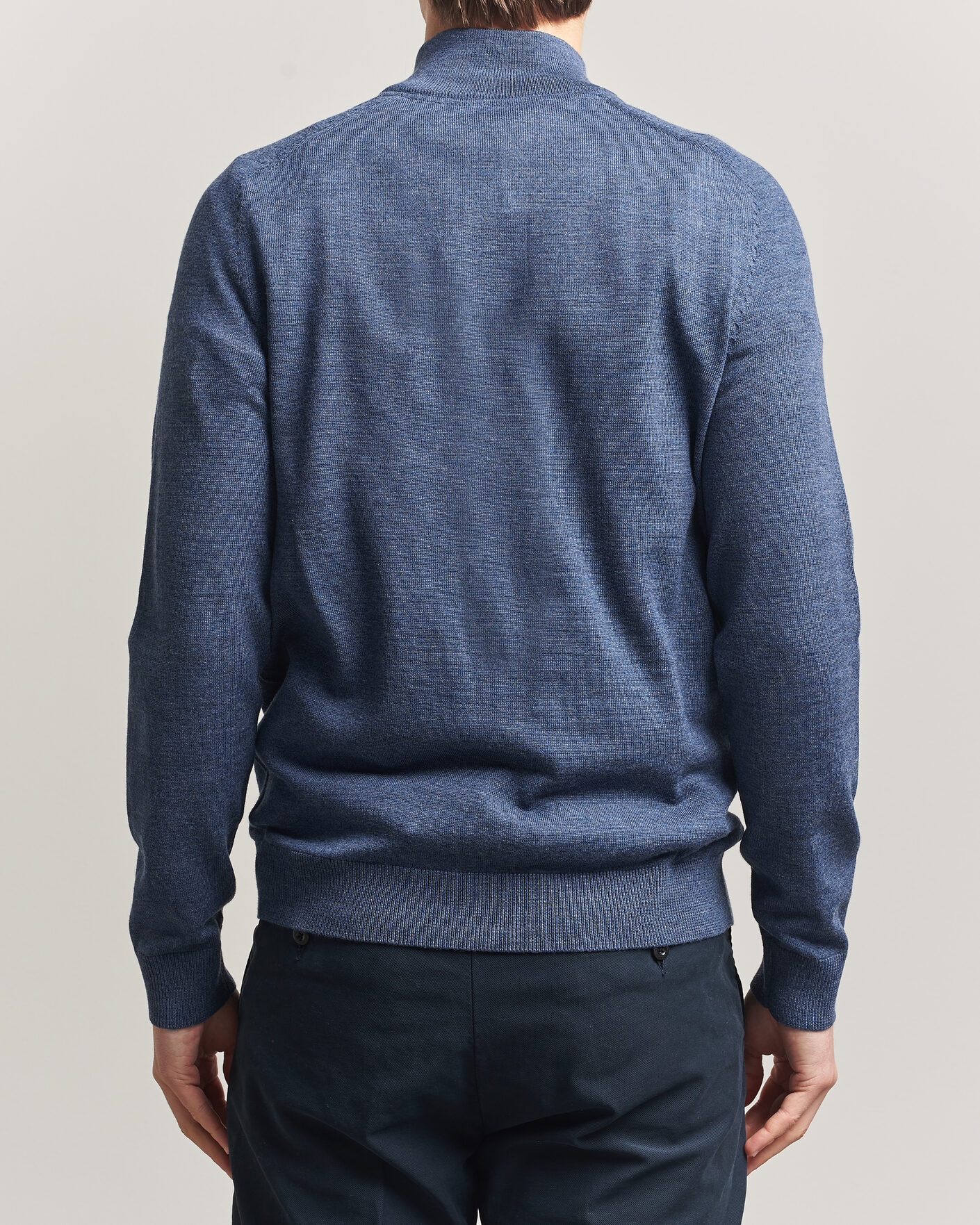 Men | Sweaters & Knitwear | Morris | John Merino Half-Zip Blue