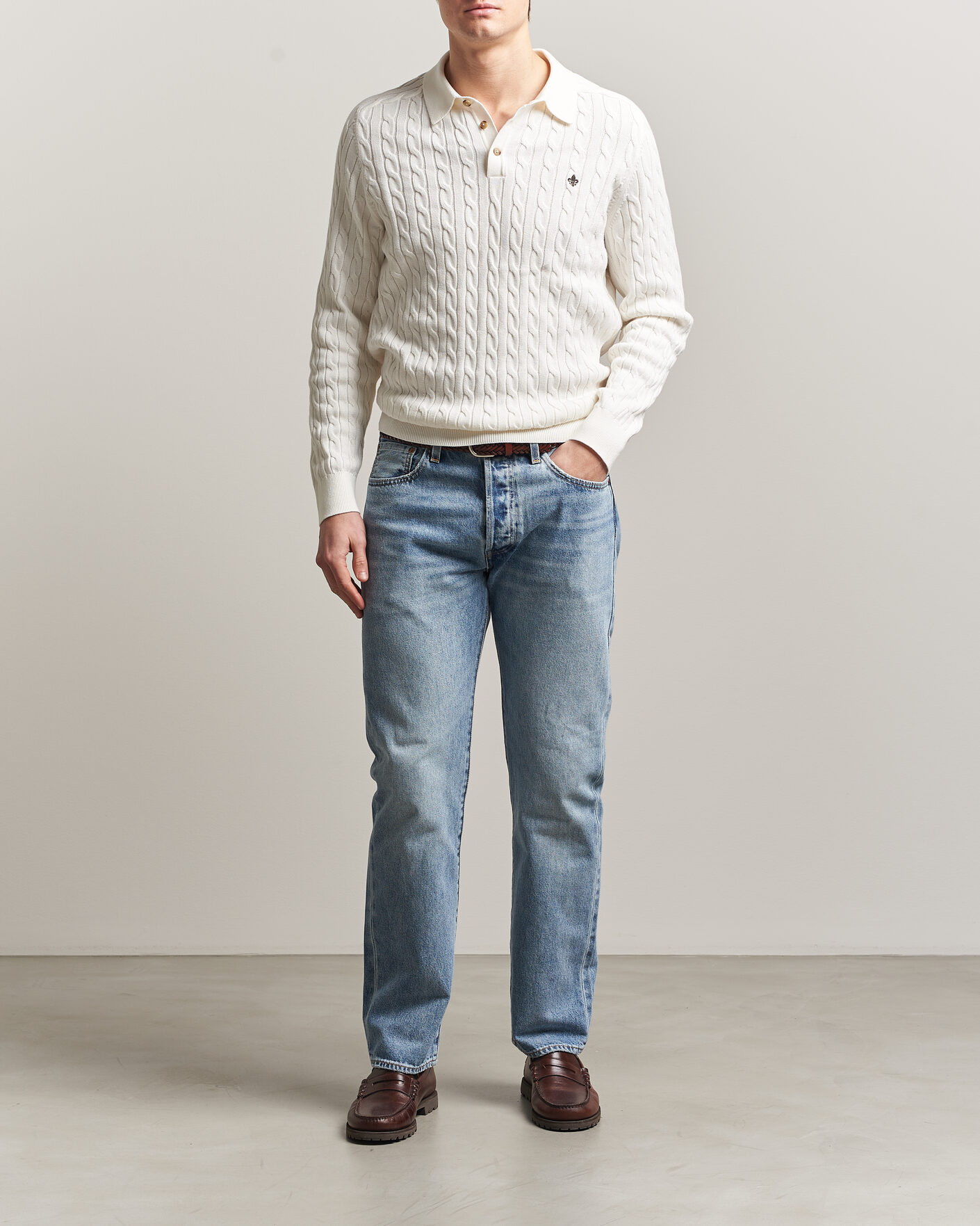 Men | Sweaters & Knitwear | Morris | Lancaster Cable Polo Off White