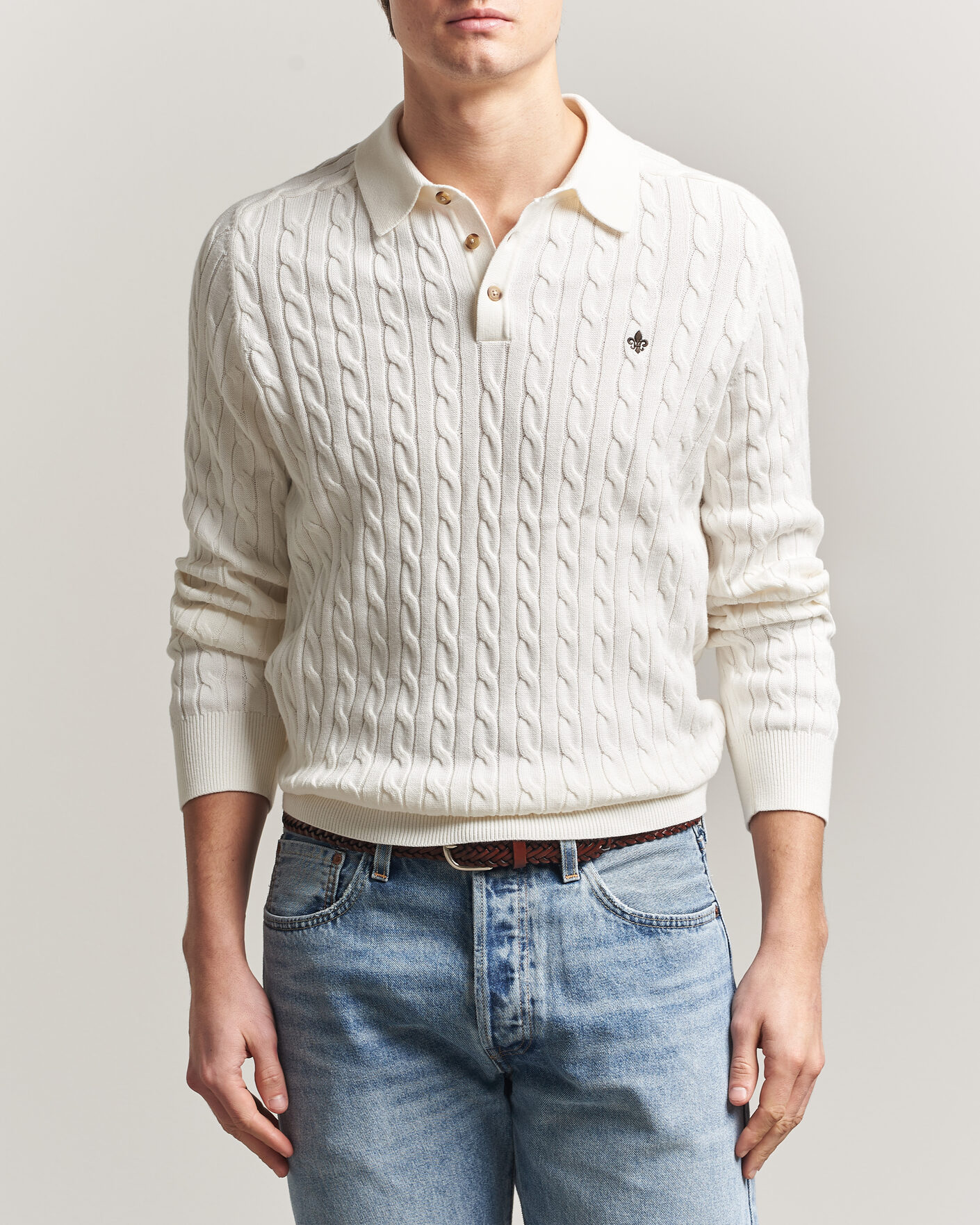 Men | Sweaters & Knitwear | Morris | Lancaster Cable Polo Off White