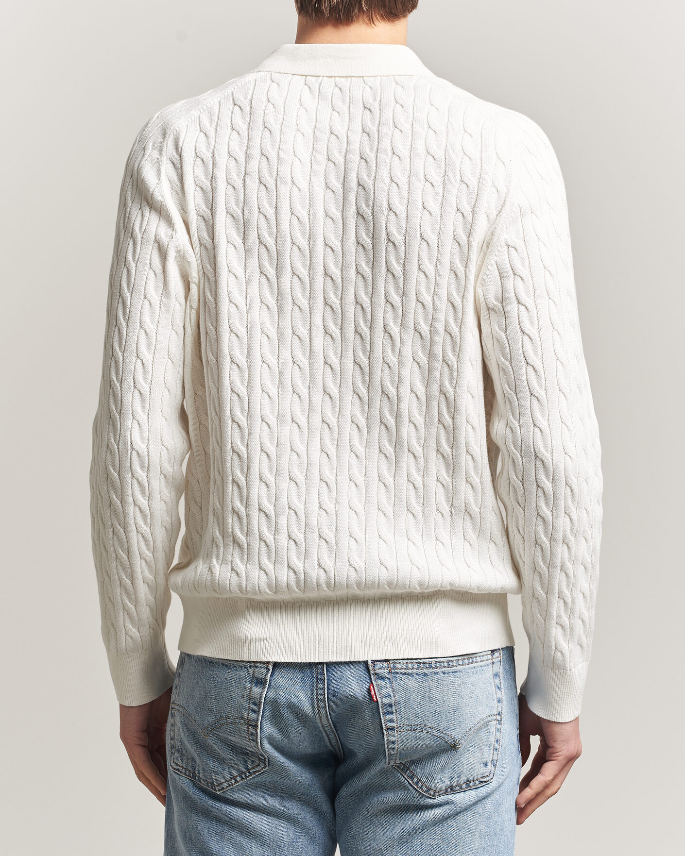 Men | Sweaters & Knitwear | Morris | Lancaster Cable Polo Off White
