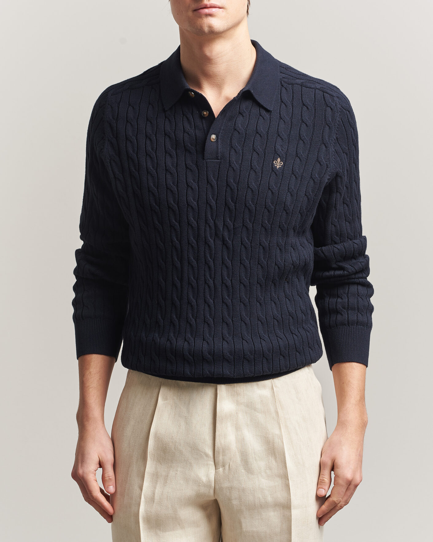 Men | Sweaters & Knitwear | Morris | Lancaster Cable Polo Navy