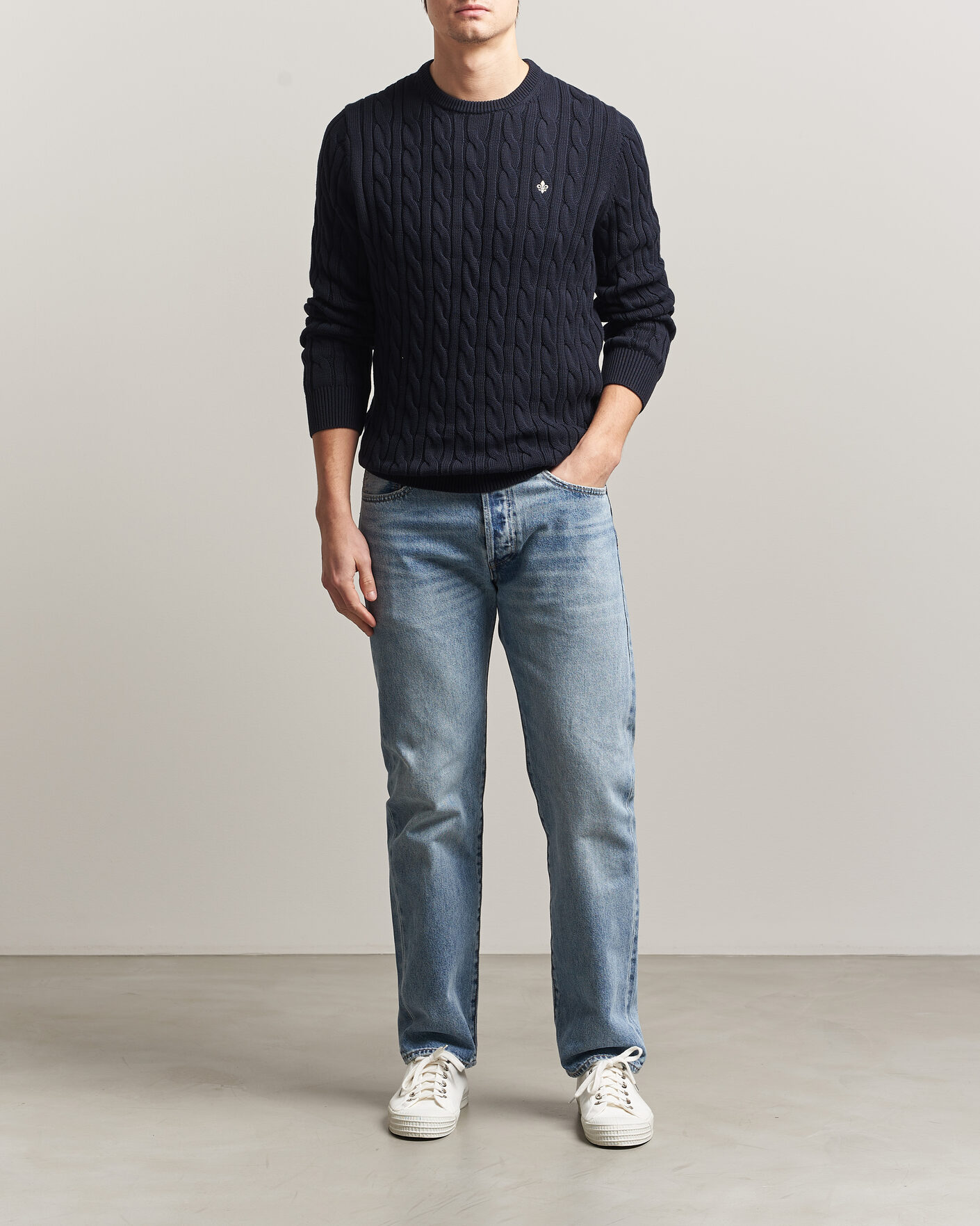 Men | Sweaters & Knitwear | Morris | Ethan Cable Oneck Navy