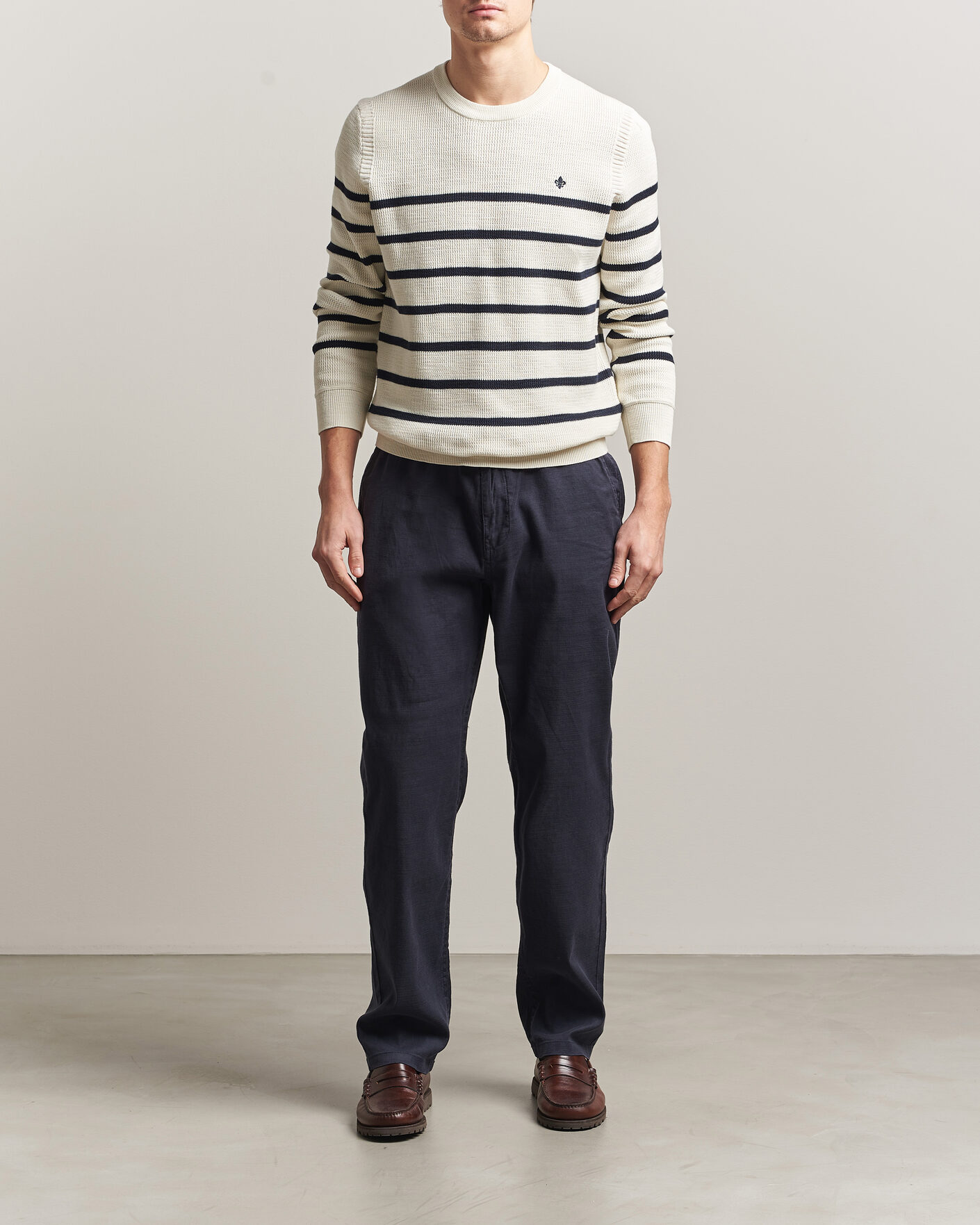 Men | Sweaters & Knitwear | Morris | Benedict Stripe Oneck Off White