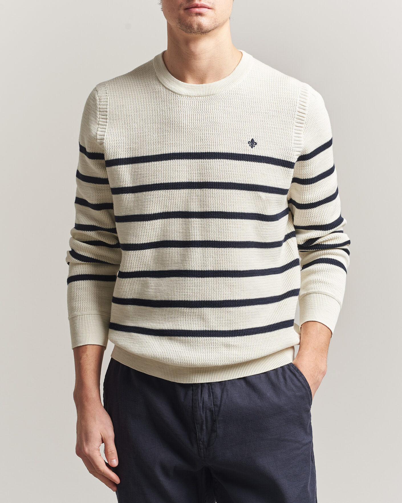 Morris Benedict Stripe Oneck Off White at CareOfCarl.com