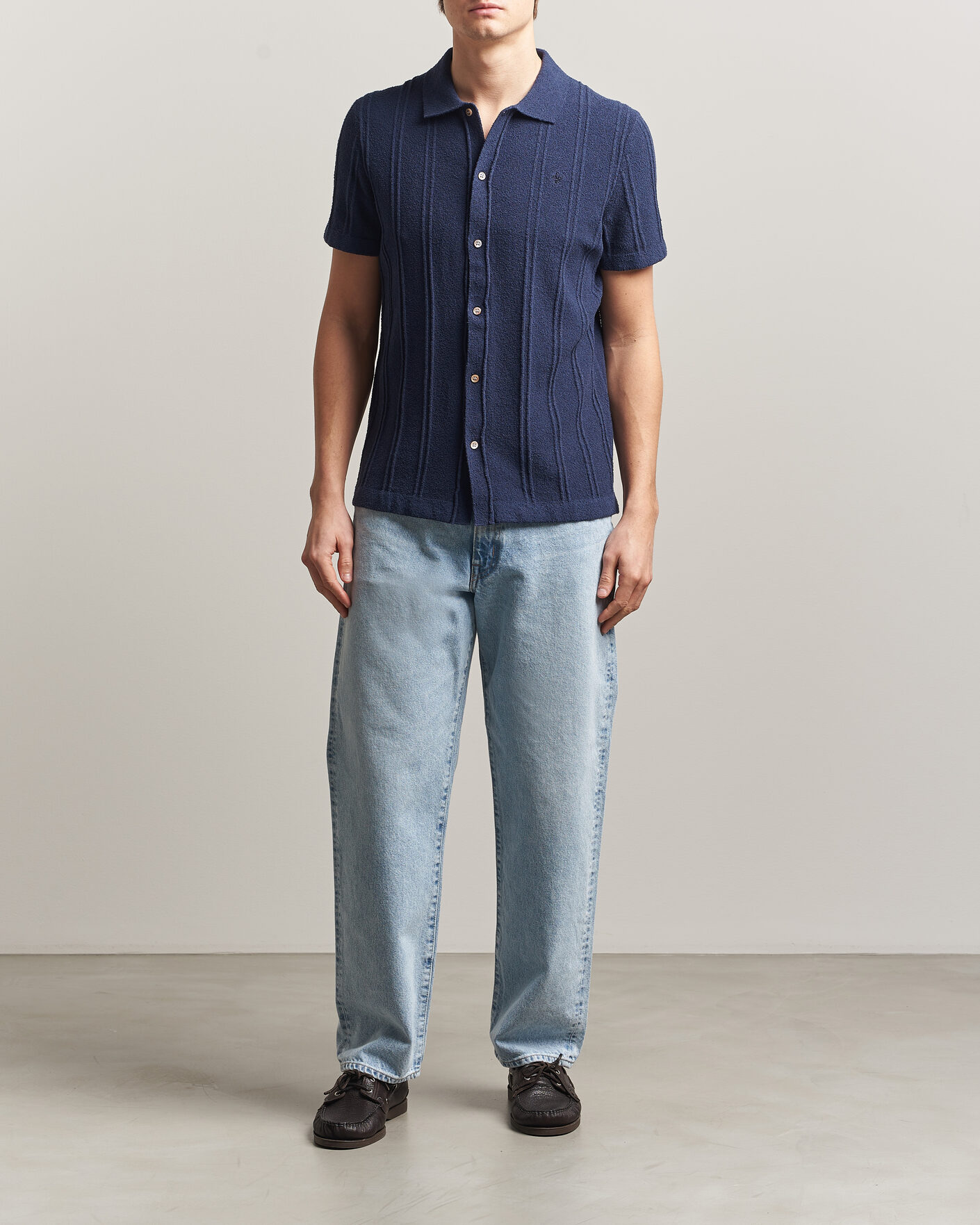 Men | Shirts | Morris | Clayton Knitted Short Sleeve Shirt Dark Blue