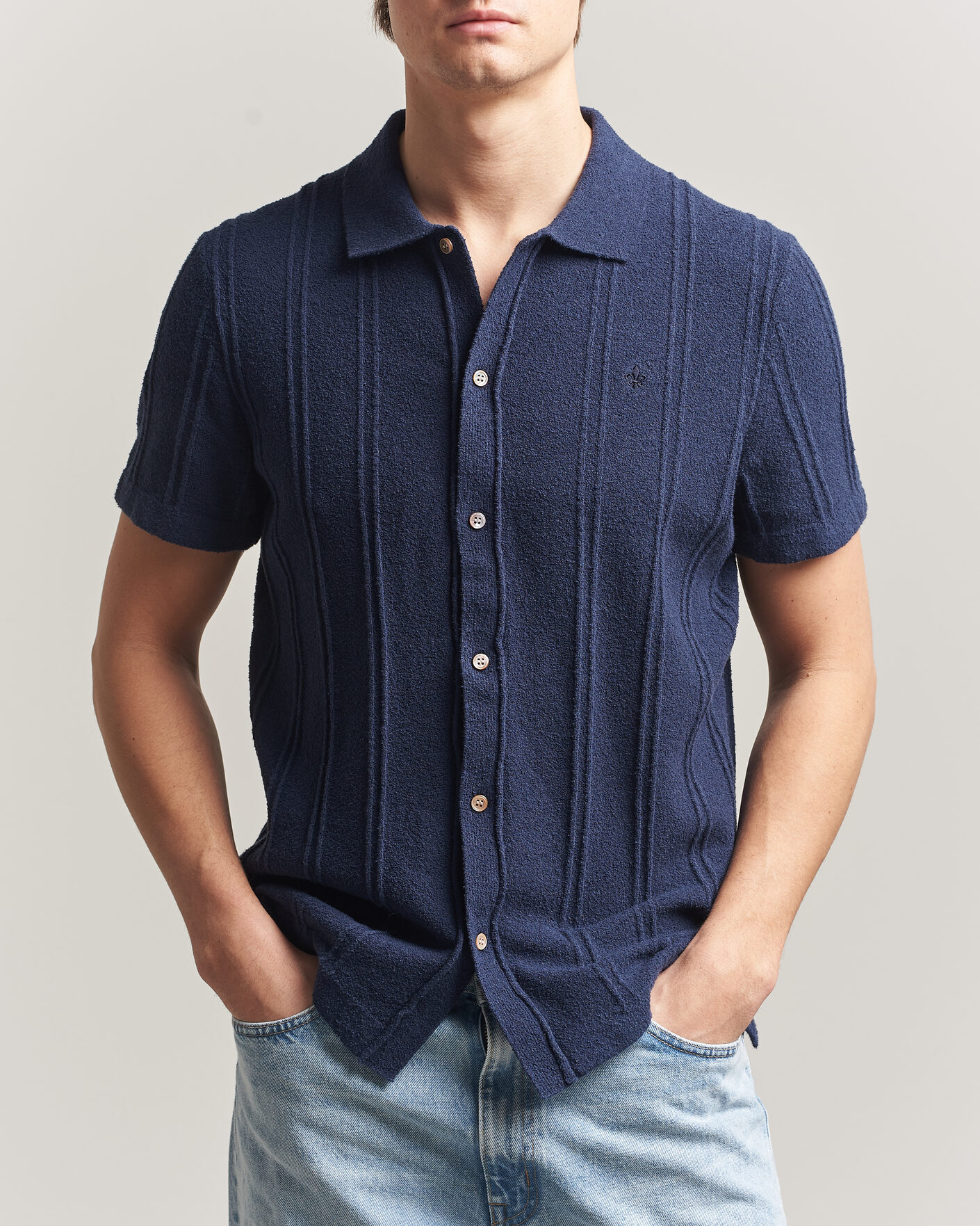 Men | Shirts | Morris | Clayton Knitted Short Sleeve Shirt Dark Blue