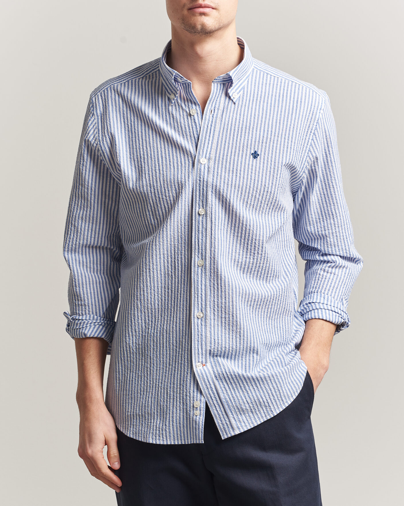 Men | Shirts | Morris | Seersucker Shirt Blue