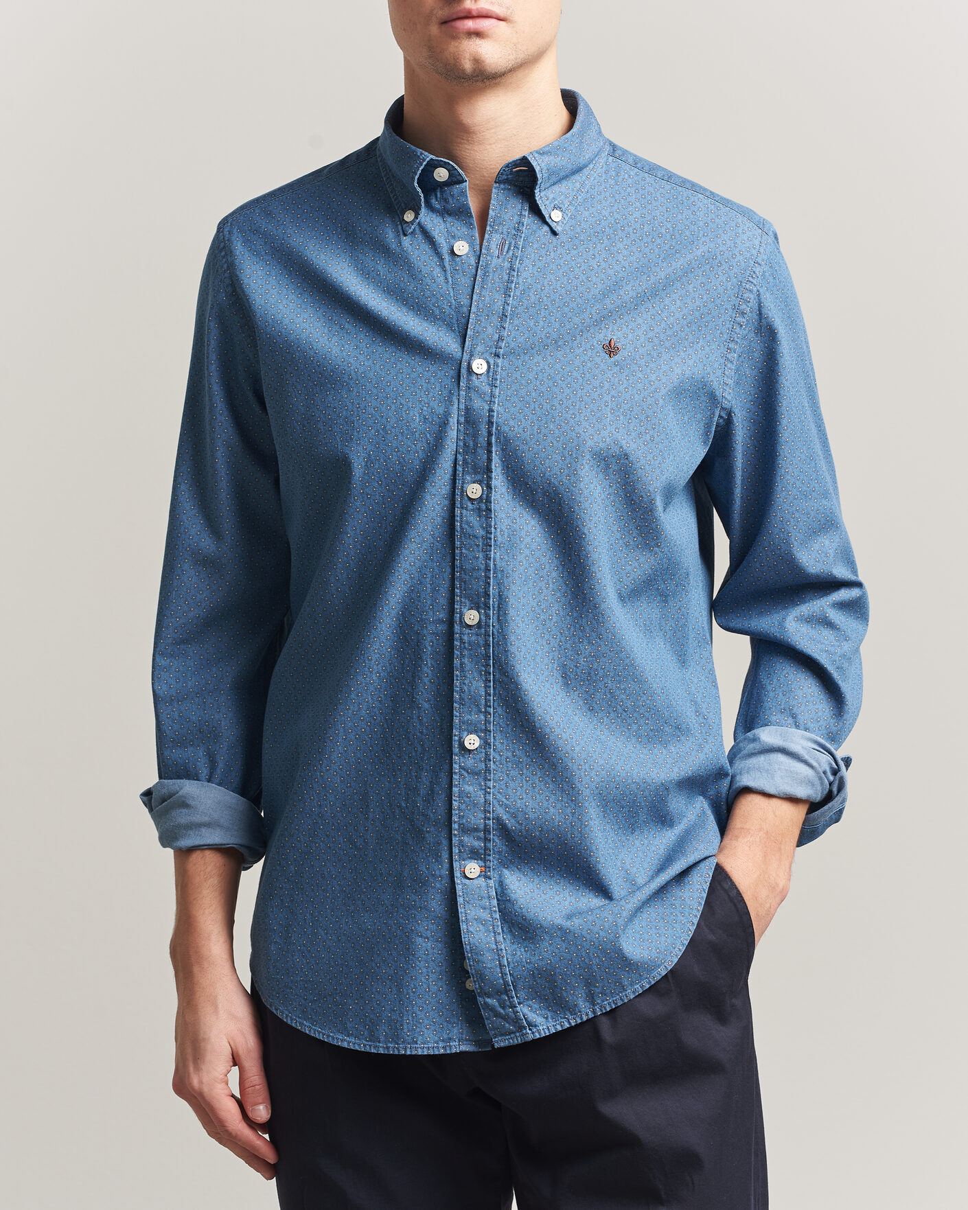 Men | Shirts | Morris | Denim Printed Shirt Blue