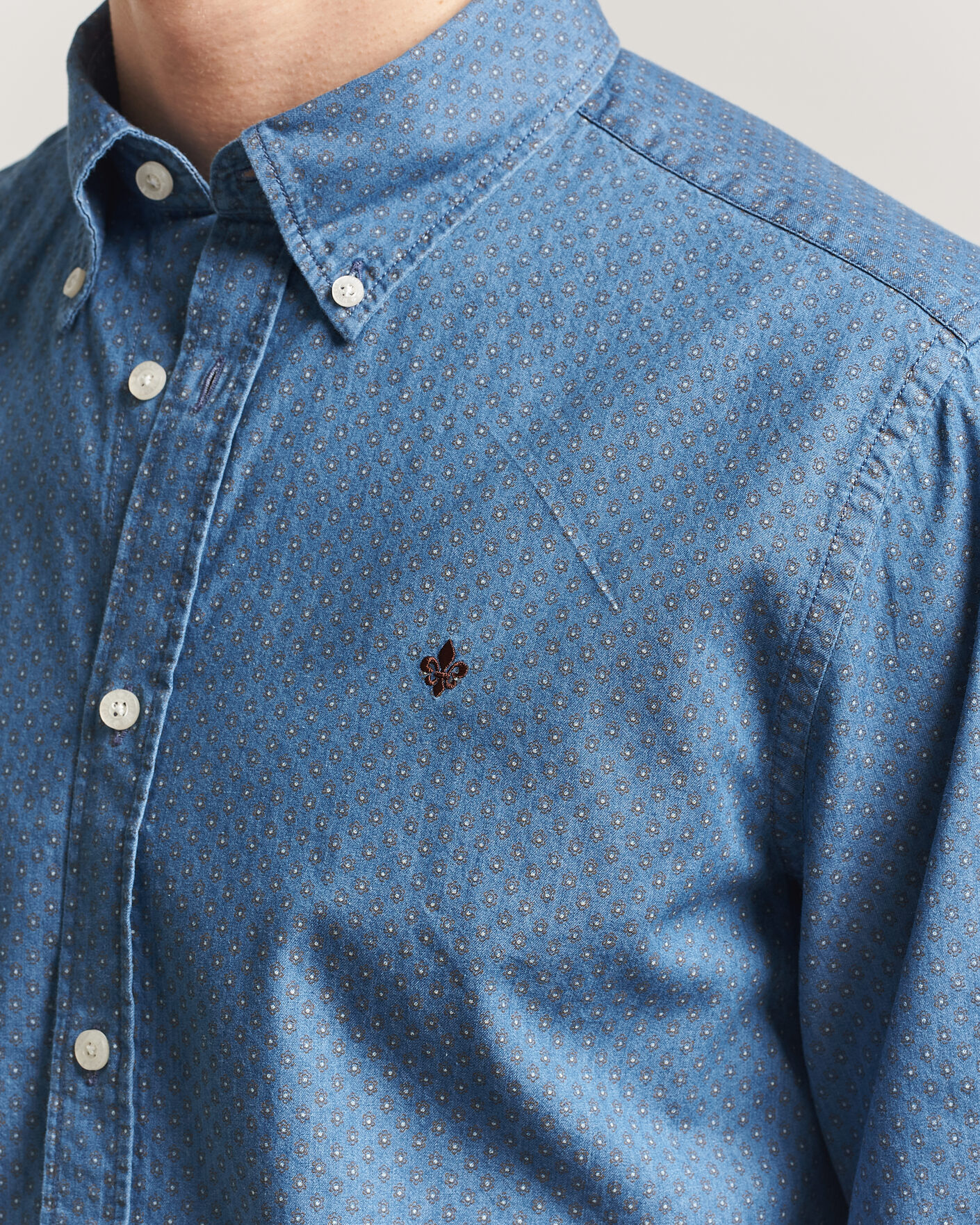 Men | Shirts | Morris | Denim Printed Shirt Blue