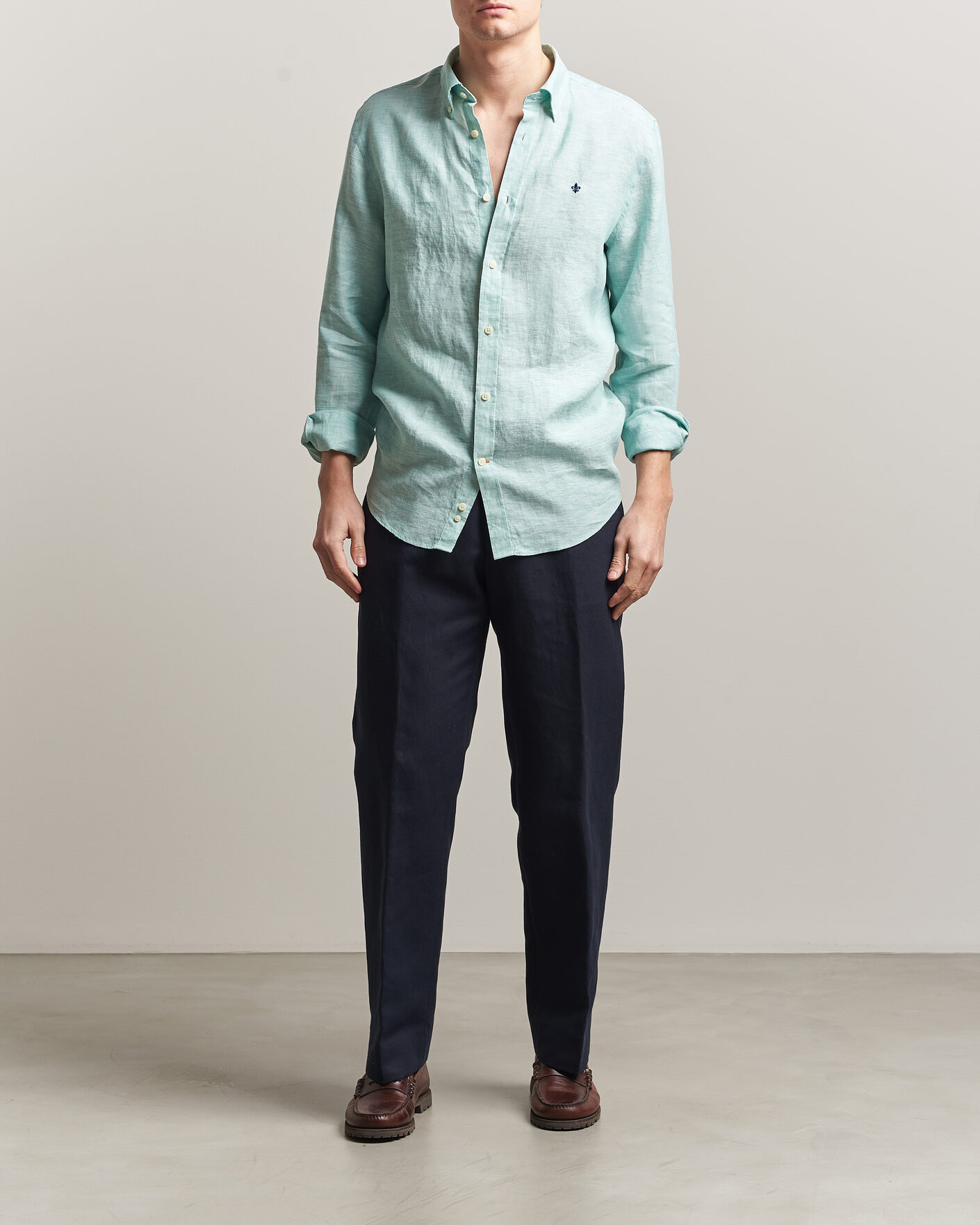 Men | Shirts | Morris | Douglas Button Down Linen Shirt Green