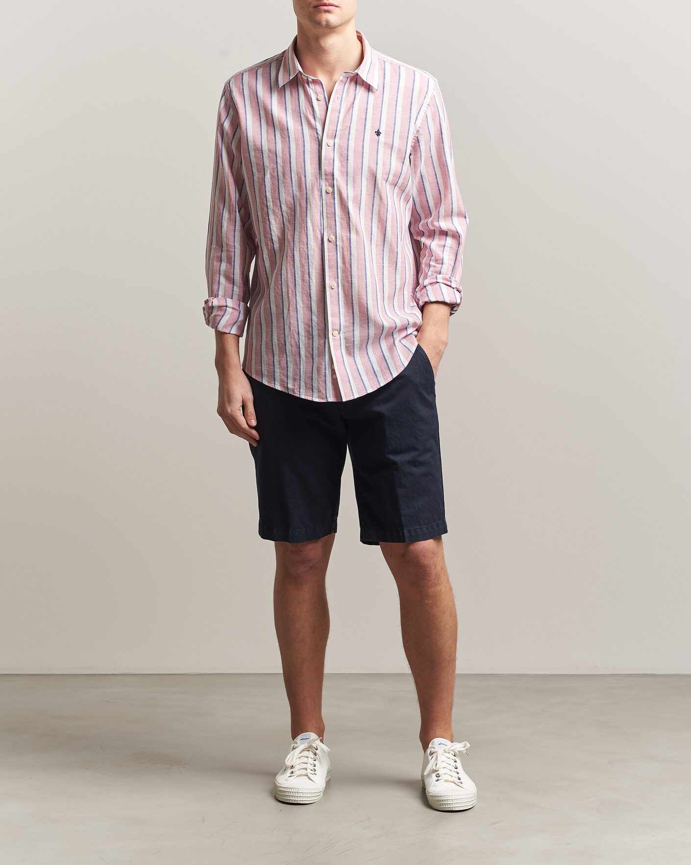 Men | Shirts | Morris | Douglas Linen Striped Shirt Red/White
