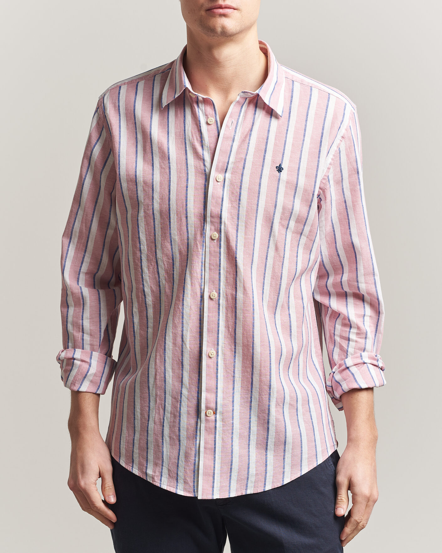 Men | Shirts | Morris | Douglas Linen Striped Shirt Red/White