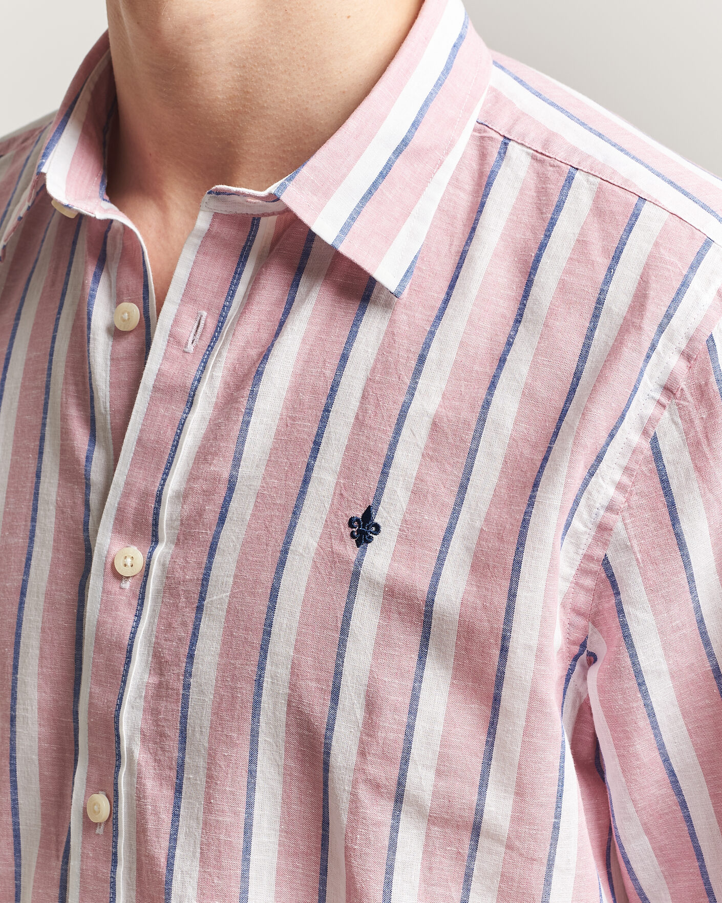 Men | Shirts | Morris | Douglas Linen Striped Shirt Red/White