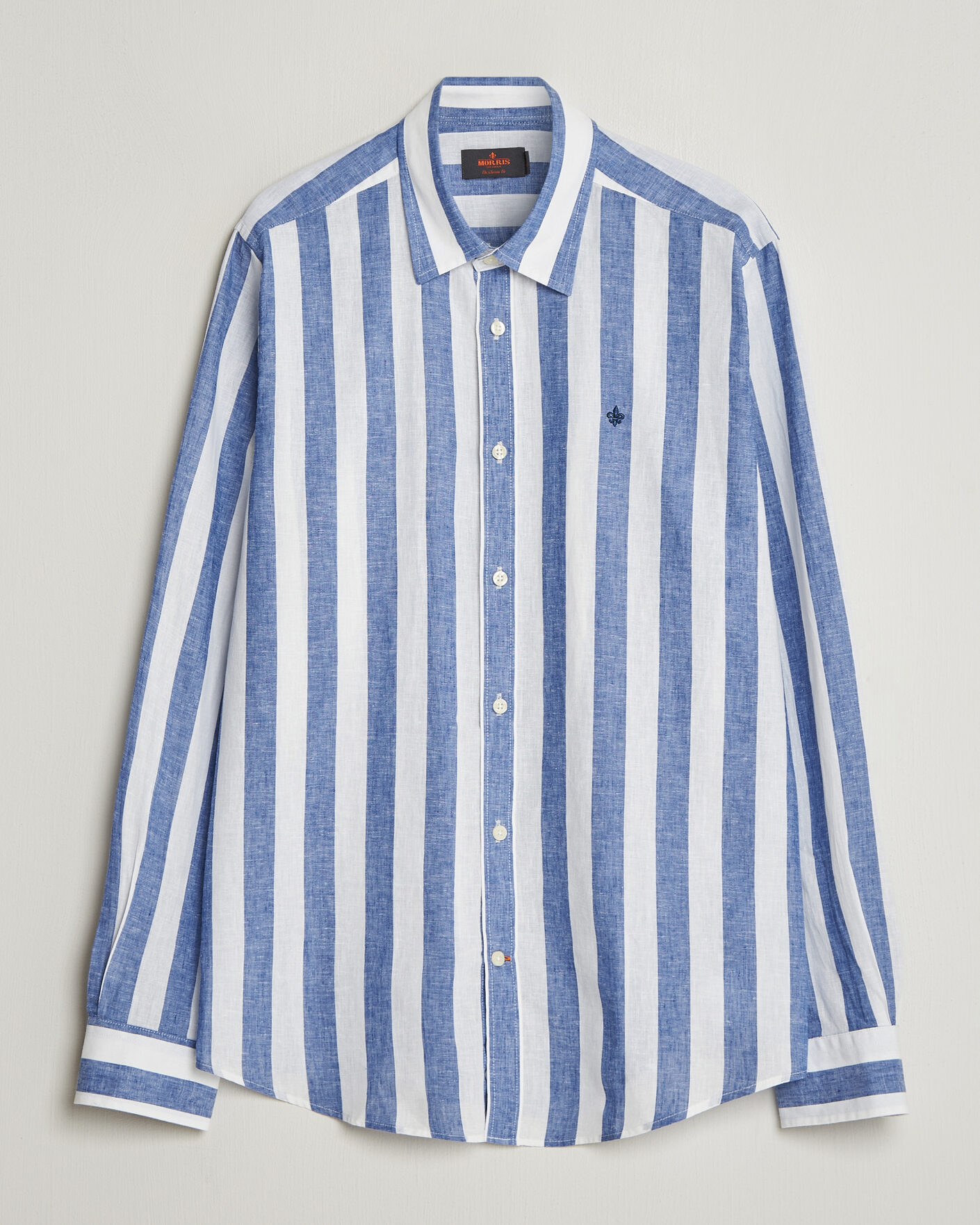 Men | Shirts | Morris | Douglas Linen Striped Shirt Blue/White