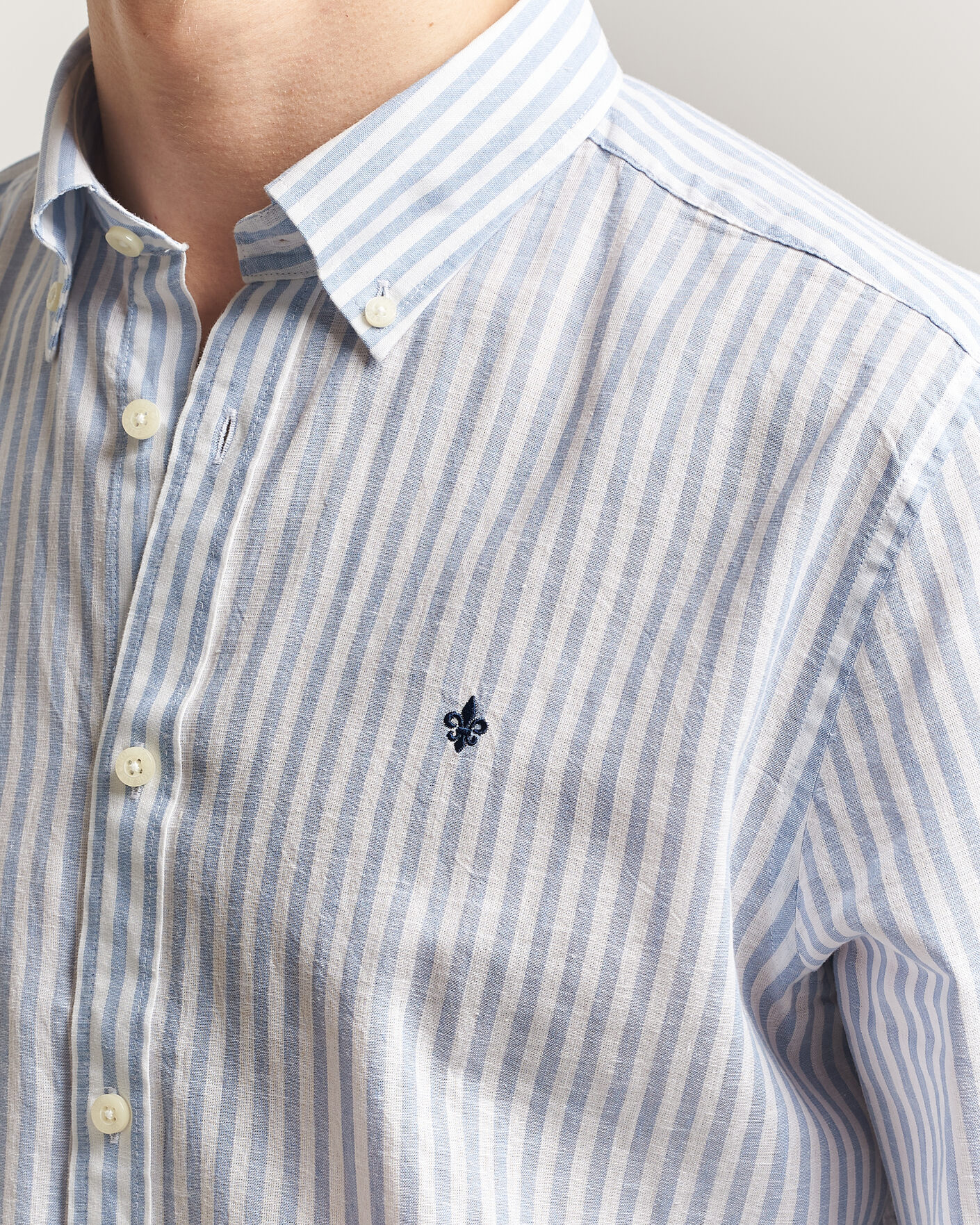 Men | Shirts | Morris | Douglas Striped Linen Shirt Blue/White