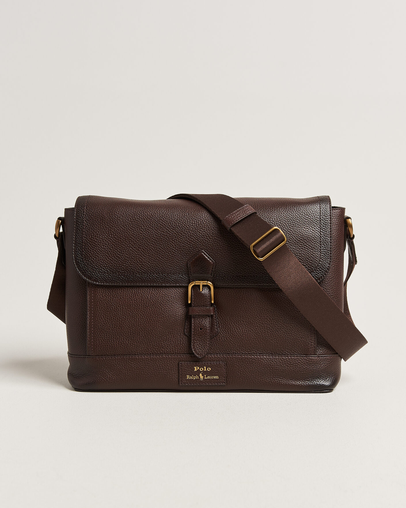 Polo Ralph Lauren Pebble Leather Messenger Bag Dark Brown at