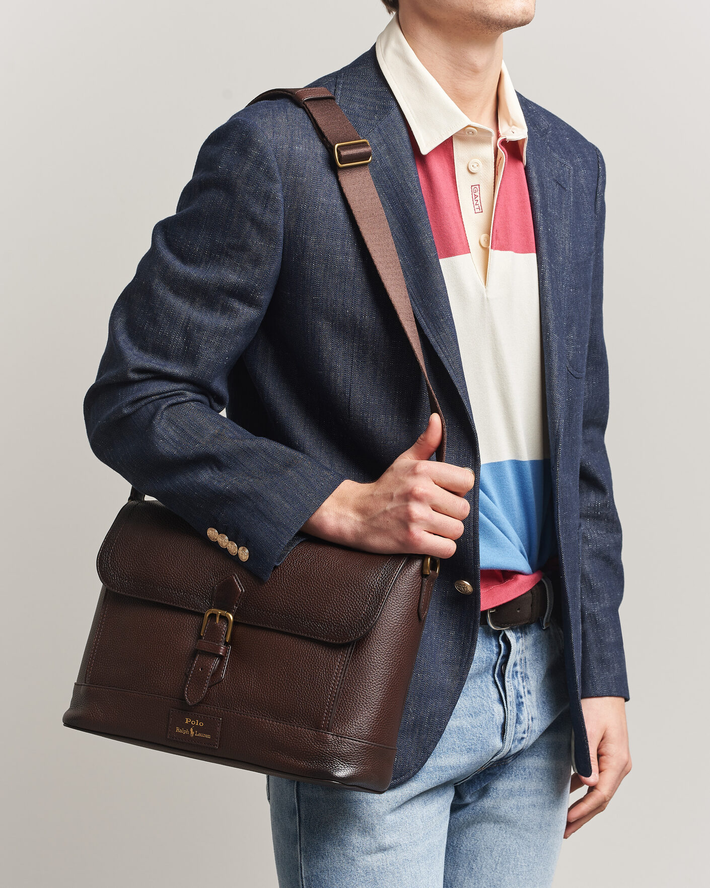 Polo Ralph Lauren Pebble Leather Messenger Bag Dark Brown at Polo Ralph Lauren Pebble Leather Messenger Bag Dark Brown at