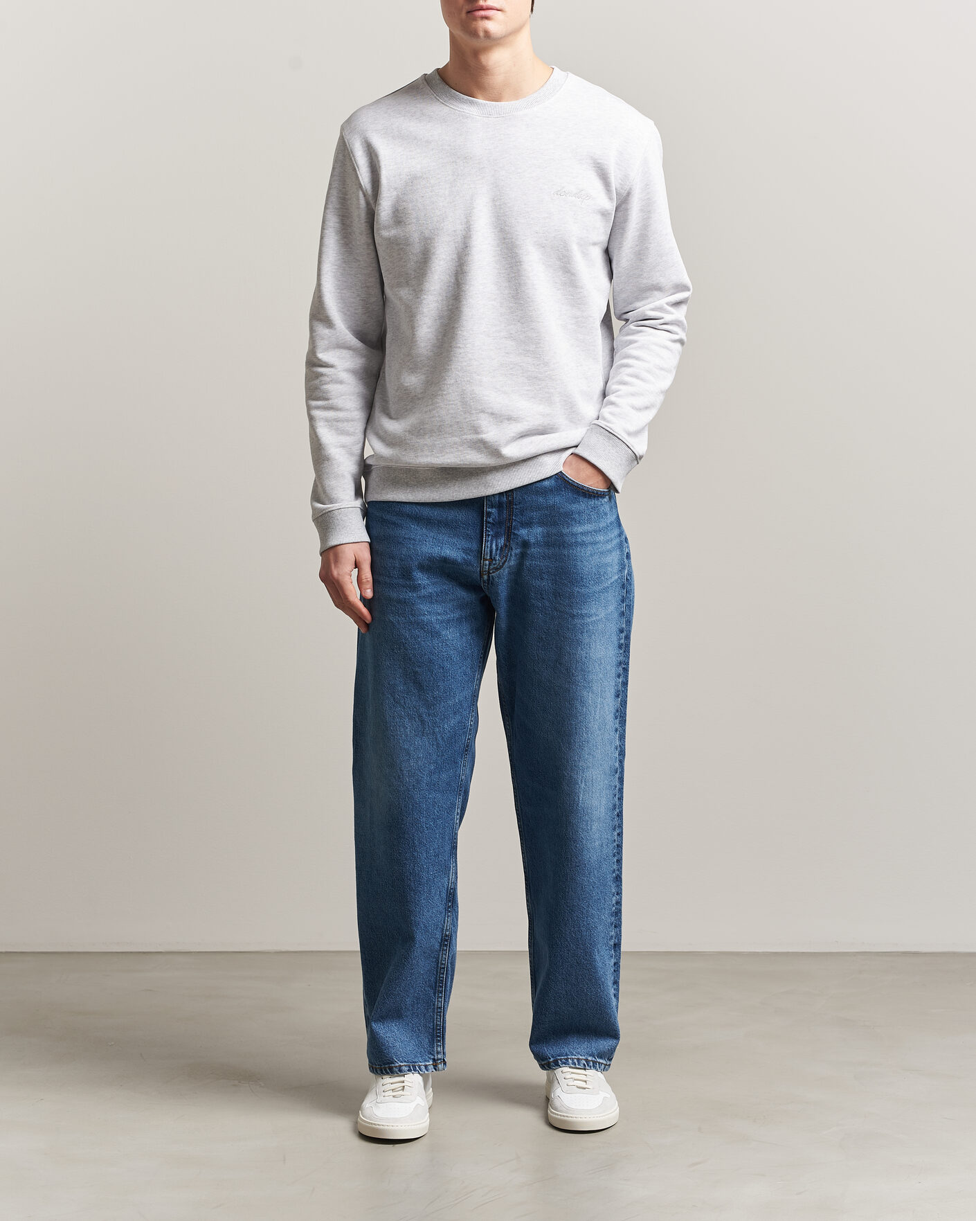 Men | Sweaters & Knitwear | Dondup | Logo Crew Neck Sweatshirt Light Grey Melange