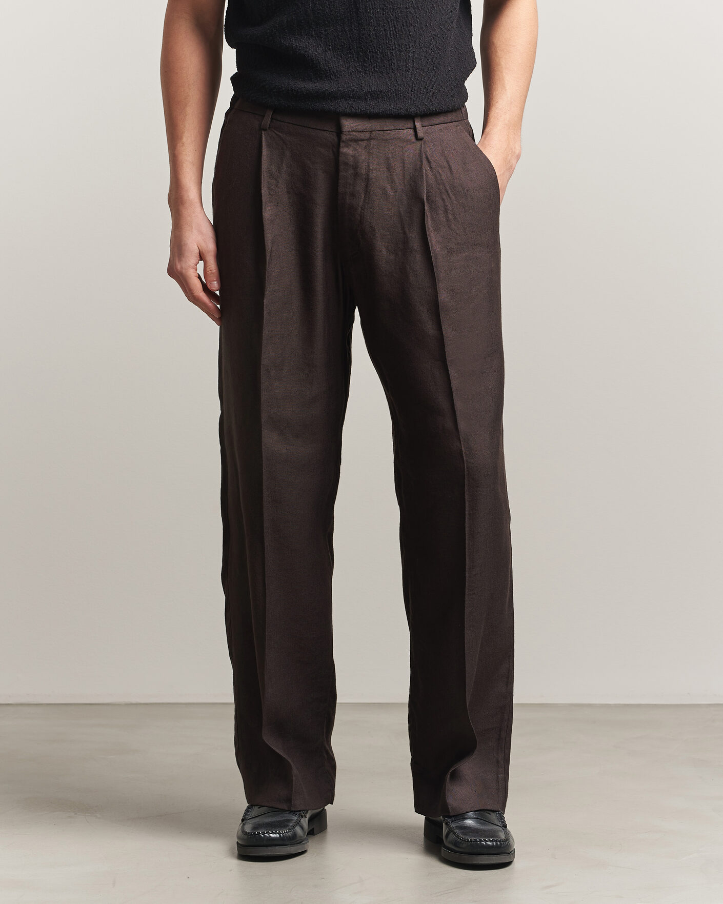 Men | Trousers | NN07 | Kay Linen/Viscose Drawstring Trousers Deep Truffle