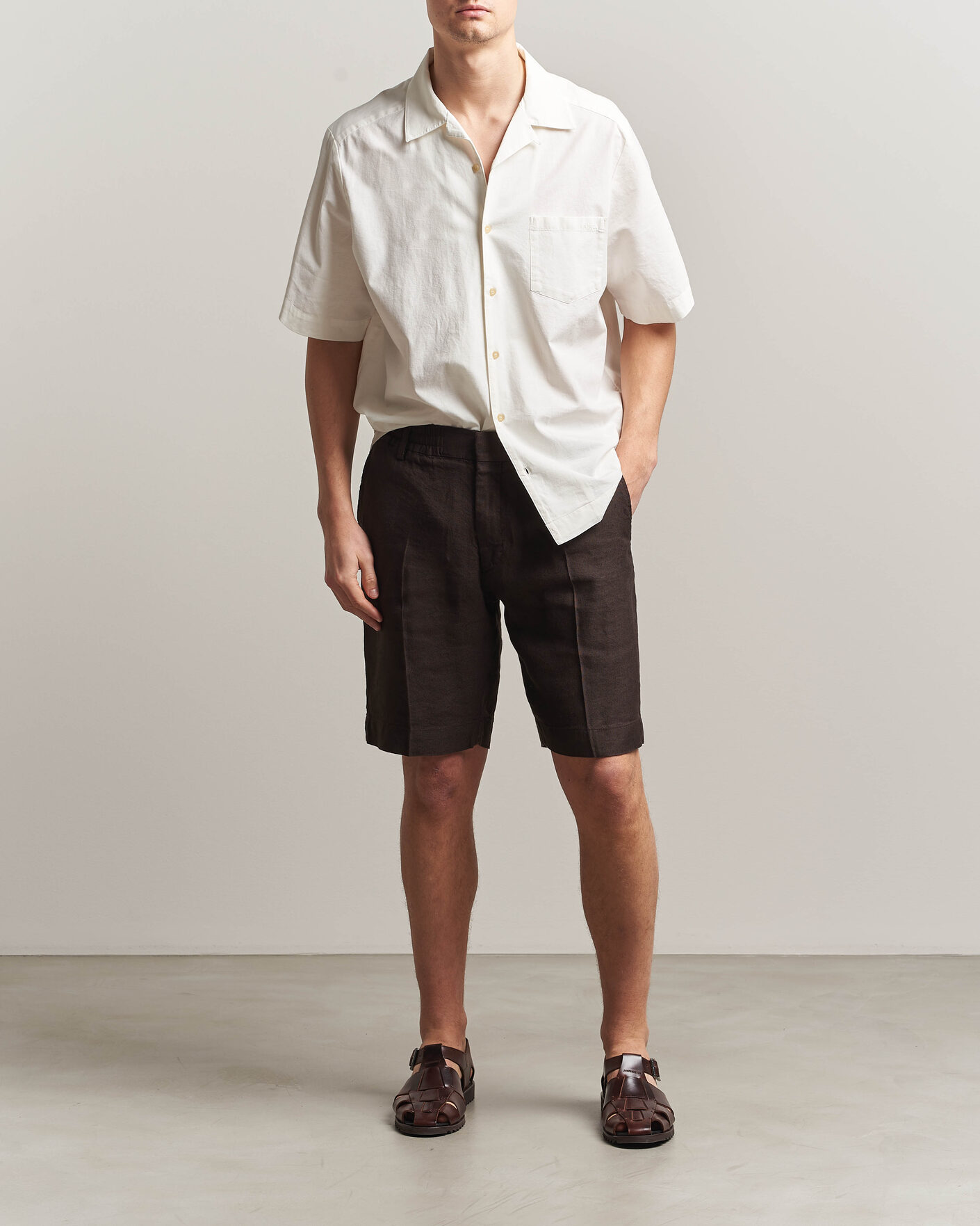 Men | Shorts | NN07 | Billie Linen/Viscose Drawstring Shorts Deep Truffle
