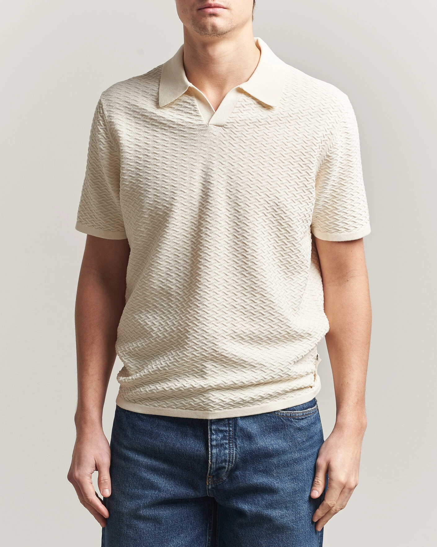 Men | Polo Shirts | NN07 | Paul Structured Knitted Polo Ivory