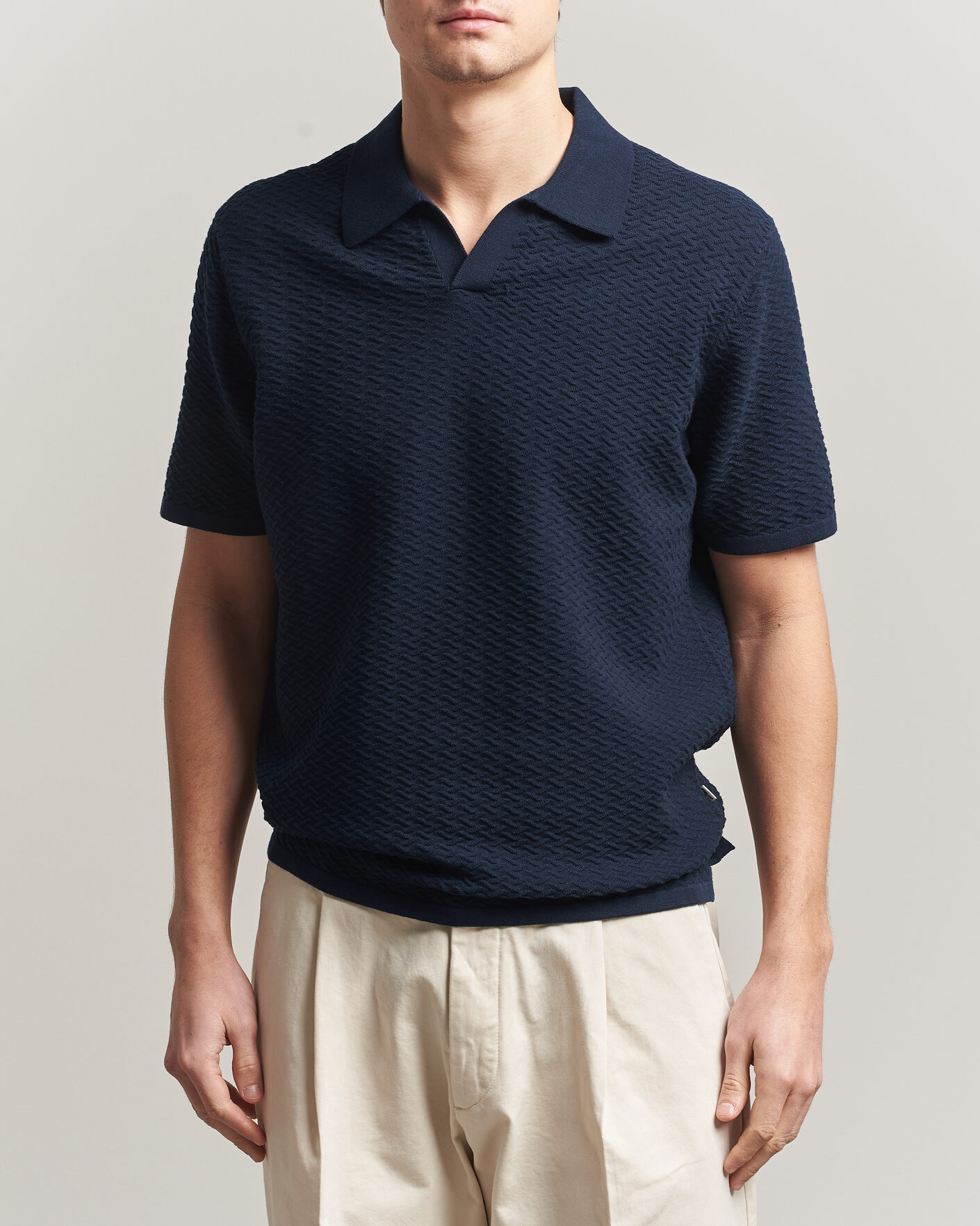 NN07 Paul Structured Knitted Polo Navy Blue at CareOfCarl.com