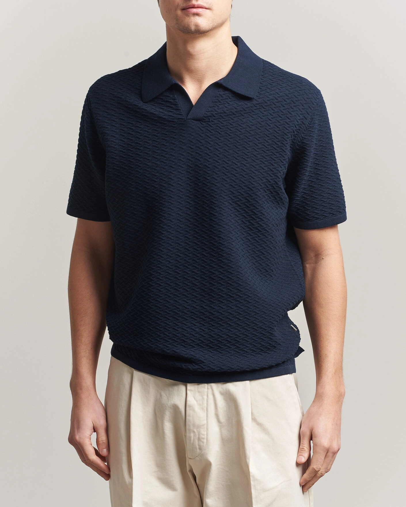Men | Polo Shirts | NN07 | Paul Structured Knitted Polo Navy Blue