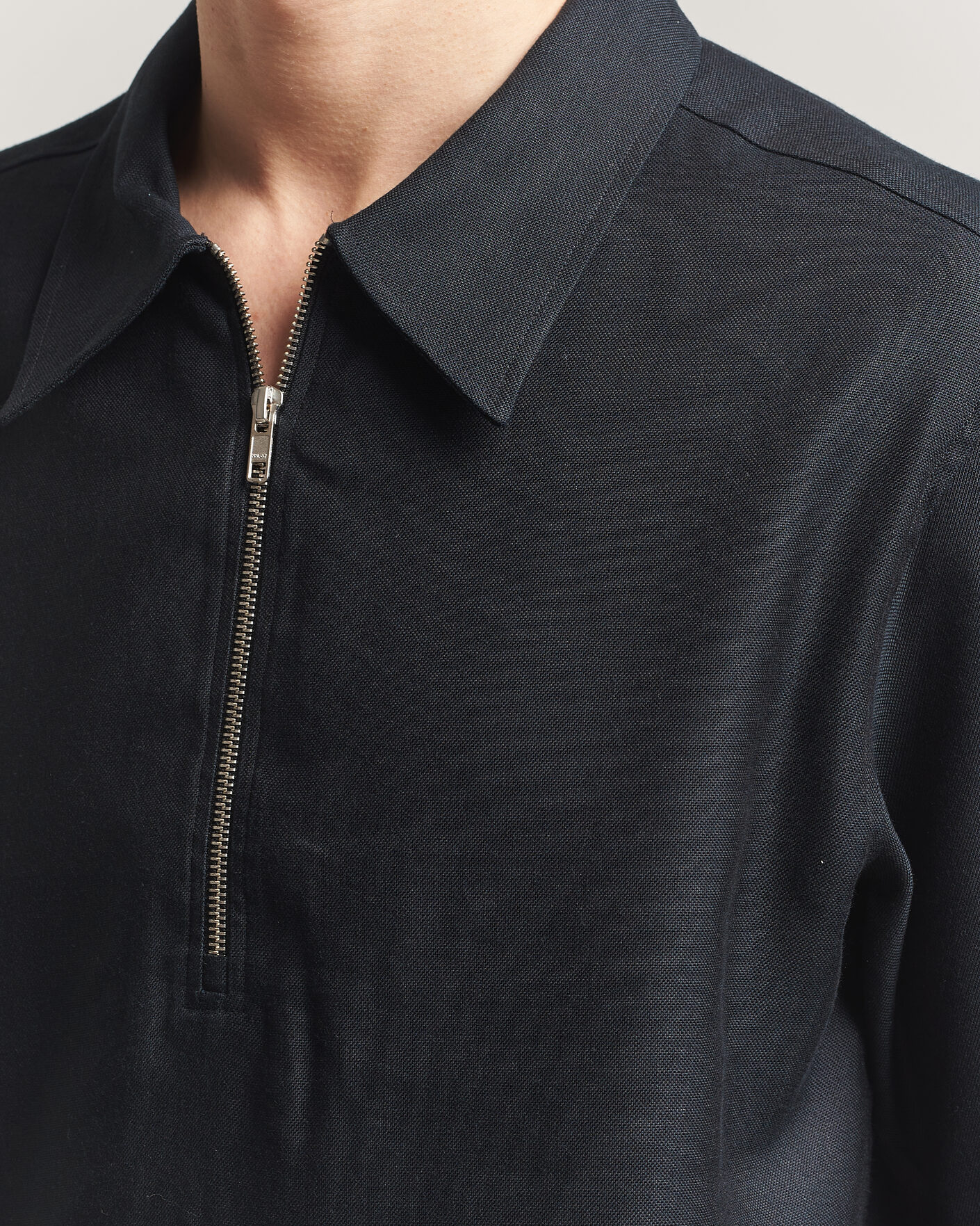 Men | Polo Shirts | NN07 | Bruno Linen/Viscose Half Zip Polo Black