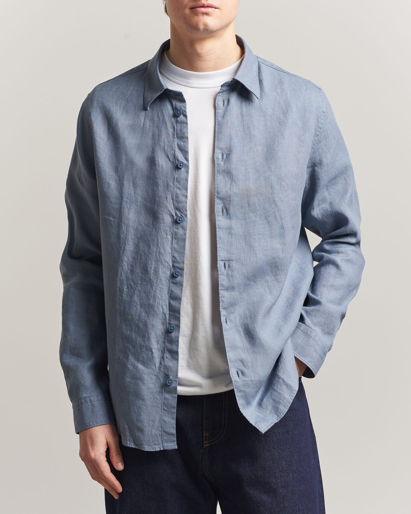 Men | Shirts | NN07 | Enzo Linen Shirt Stone Blue