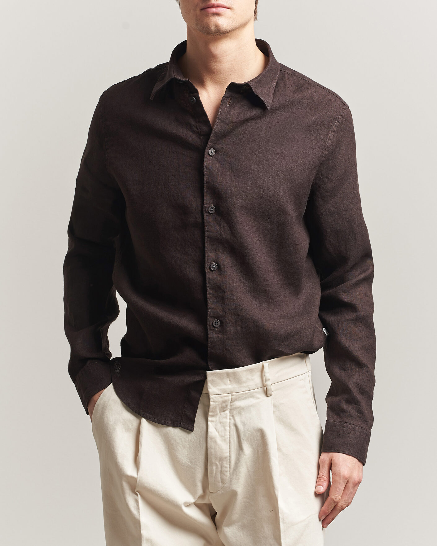 Men | Shirts | NN07 | Enzo Linen Shirt Deep Truffle