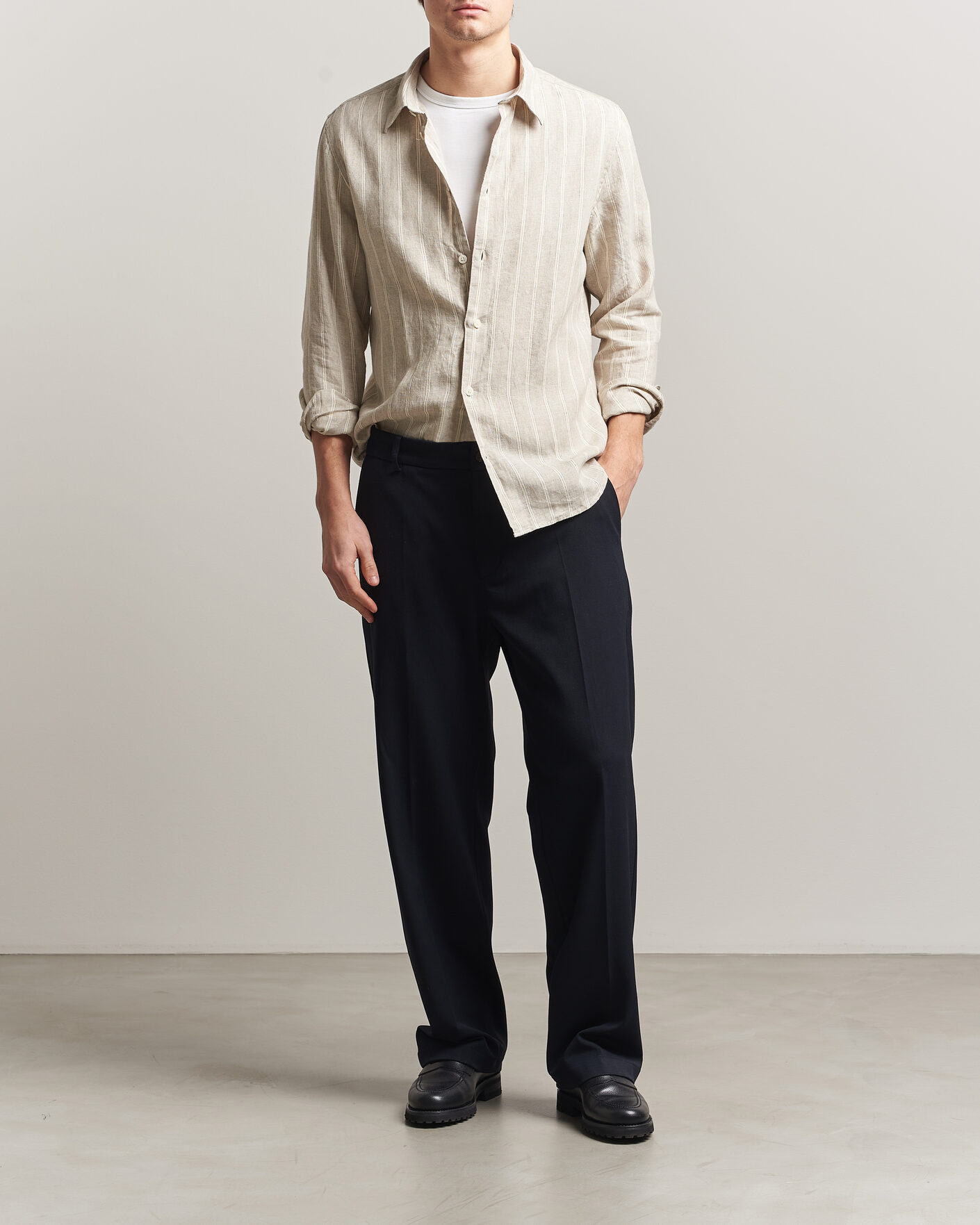 Men | Shirts | NN07 | Enzo Linen Shirt Oat Stripe