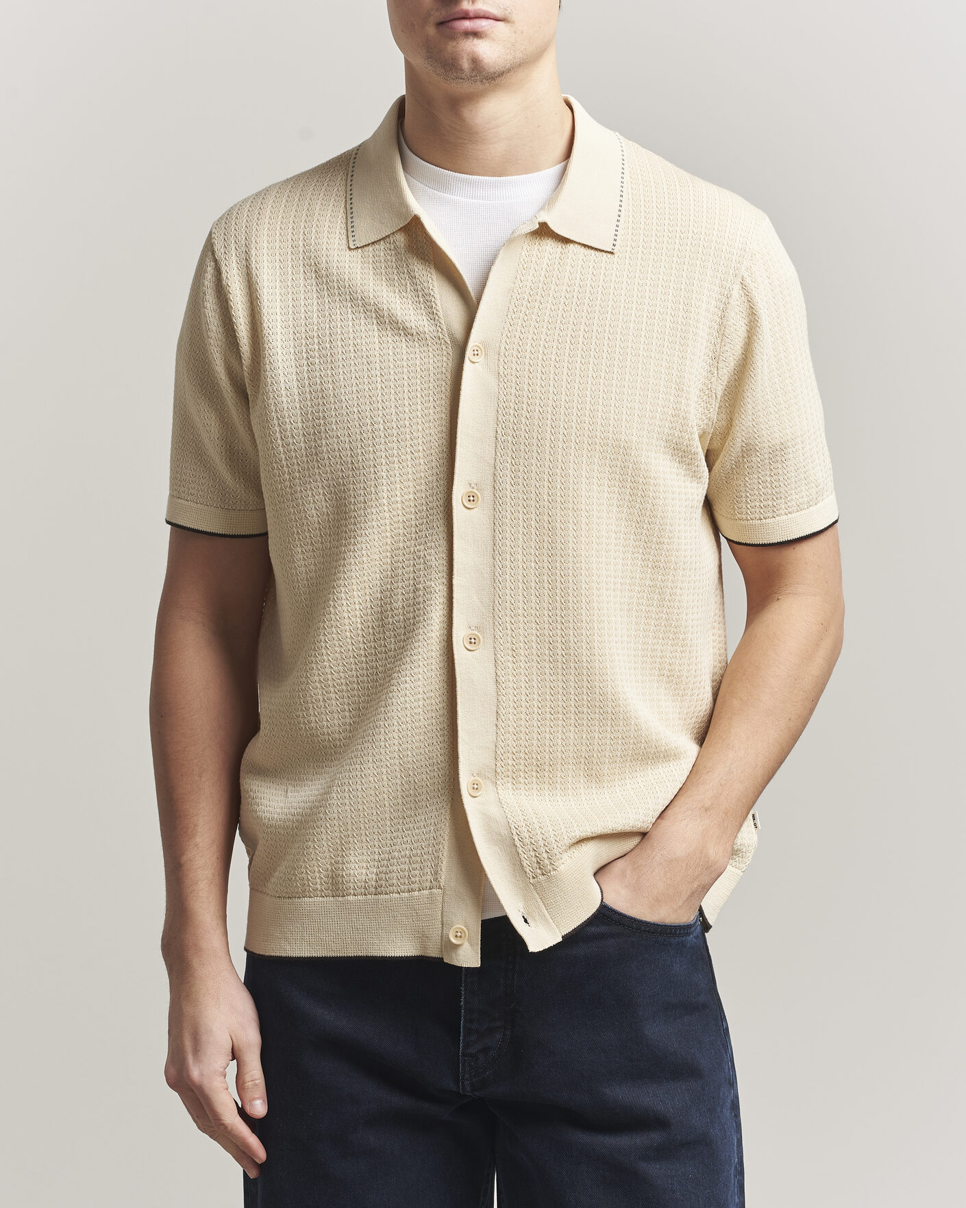 Men | Shirts | NN07 | Nalo Knitted Short Sleeve Shirt Ivory
