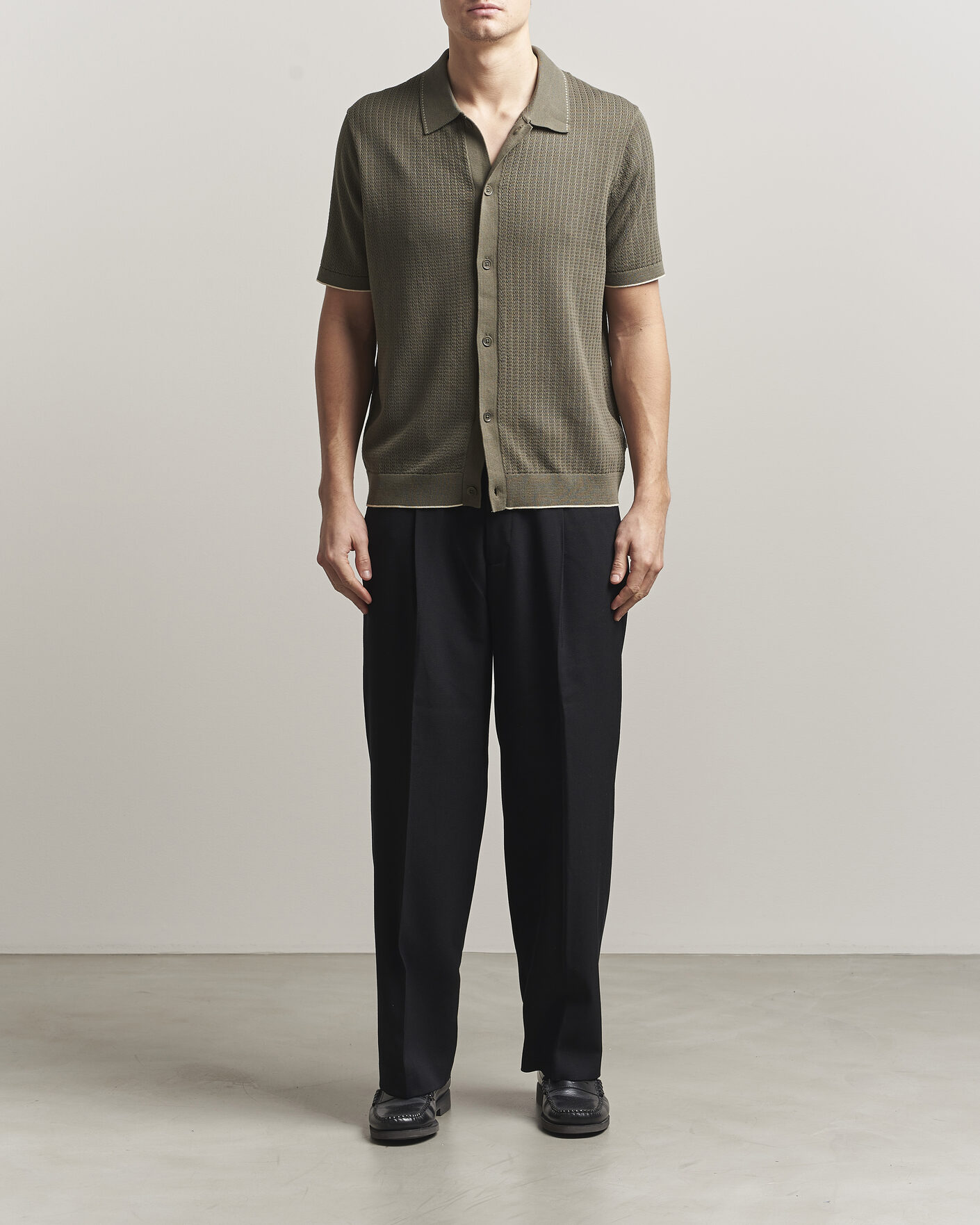 Men | Shirts | NN07 | Nalo Knitted Short Sleeve Shirt Capers Green