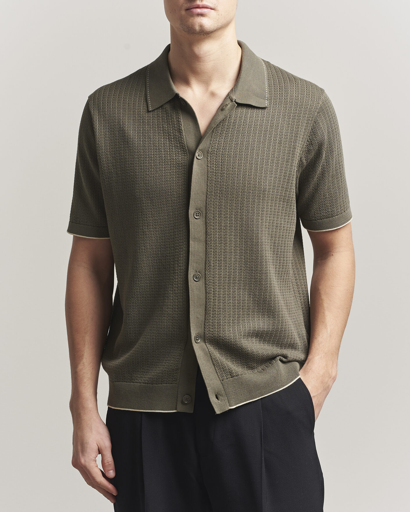 Men | Shirts | NN07 | Nalo Knitted Short Sleeve Shirt Capers Green