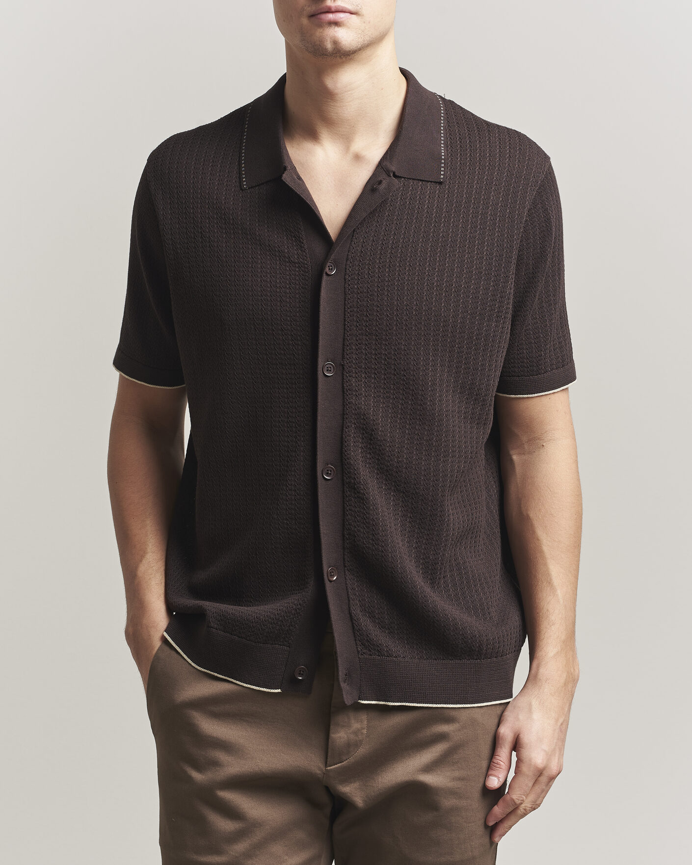 Men | Shirts | NN07 | Nalo Knitted Short Sleeve Shirt Deep Truffle